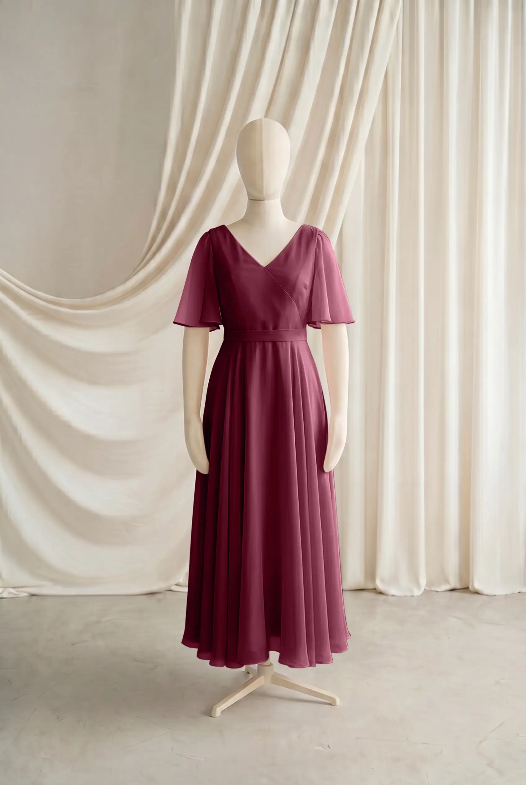 Phoebe Junior Bridesmaid Dress In Merlot Chiffon