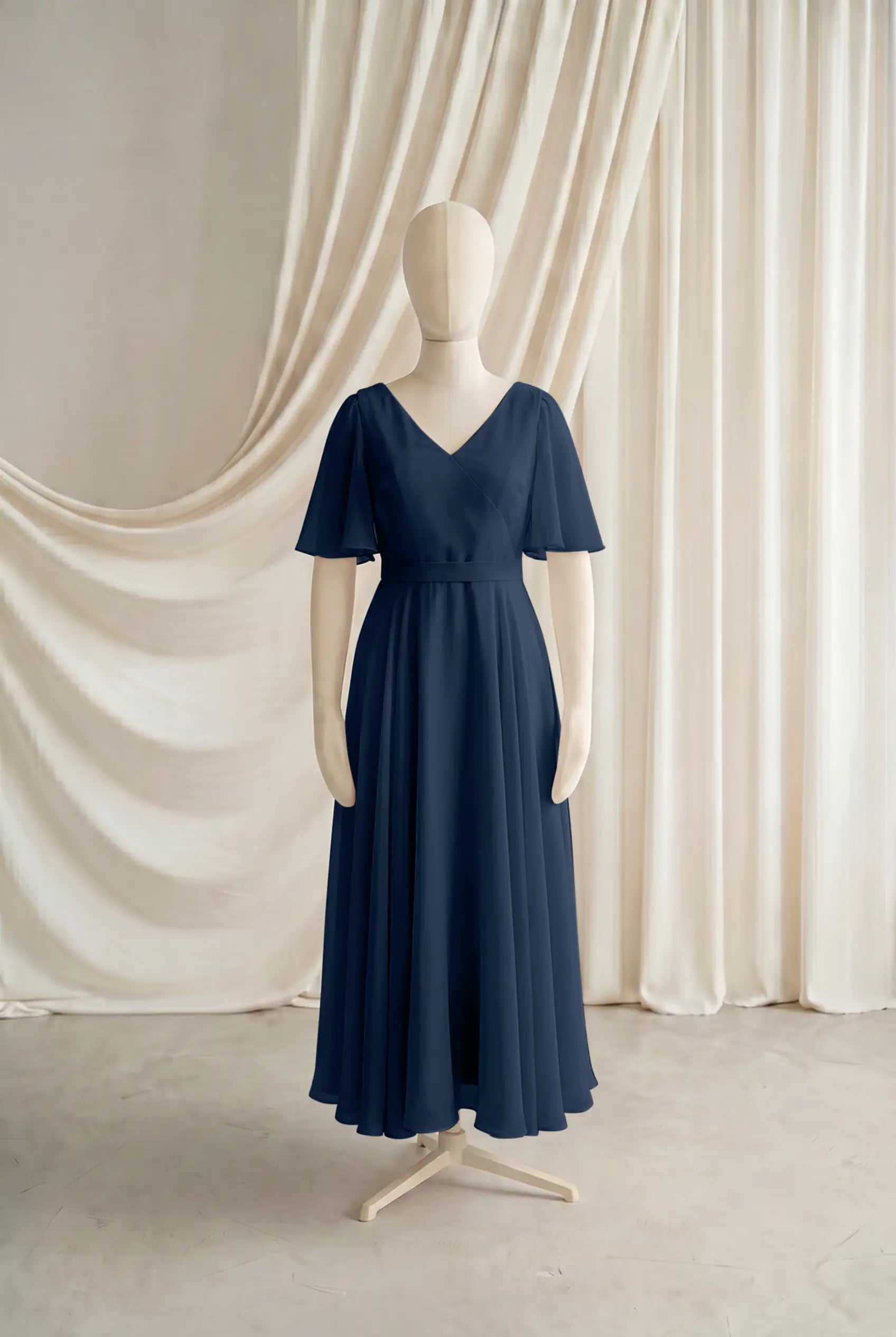 Phoebe Junior Bridesmaid Dress In Navy Chiffon