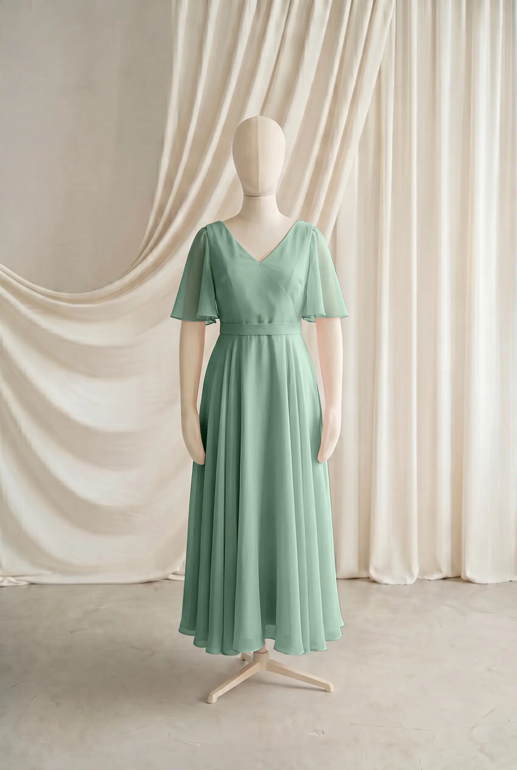 Phoebe Junior Bridesmaid Dress In Sage Green Chiffon