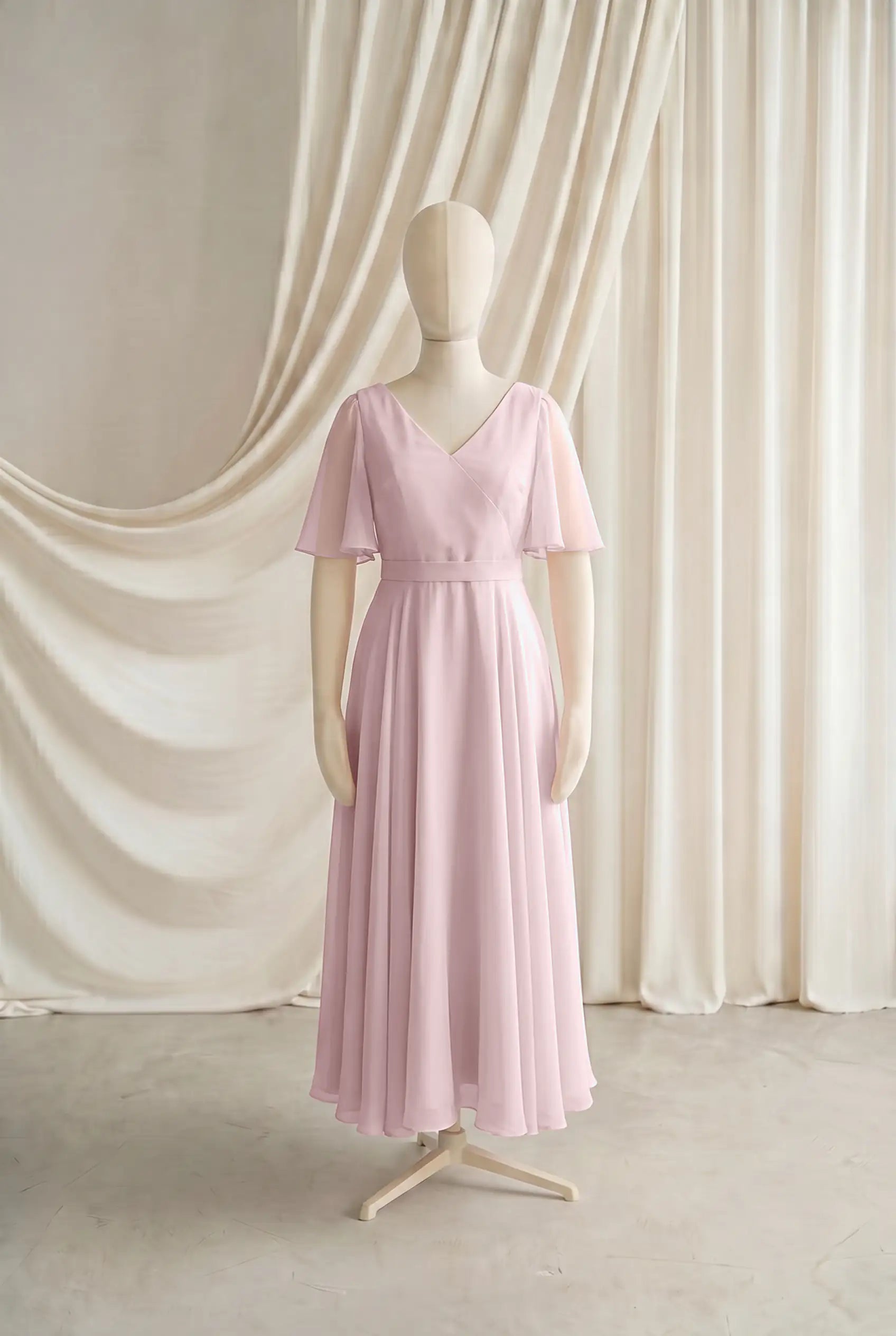 Phoebe Junior Bridesmaid Dress In Smoked Blush Chiffon