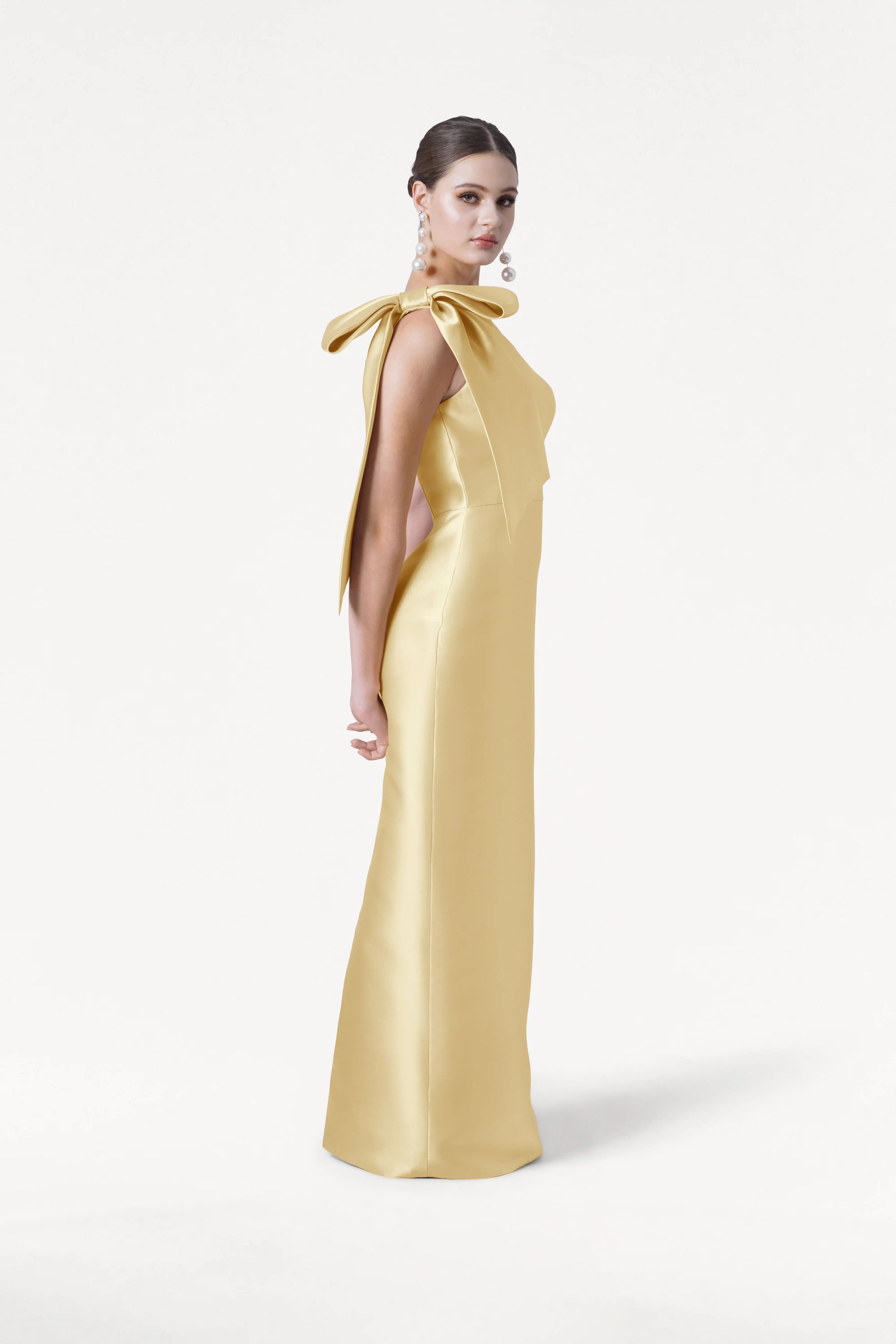 Ritz Bridesmaid Dress in Butter Yellow Satin Twill
