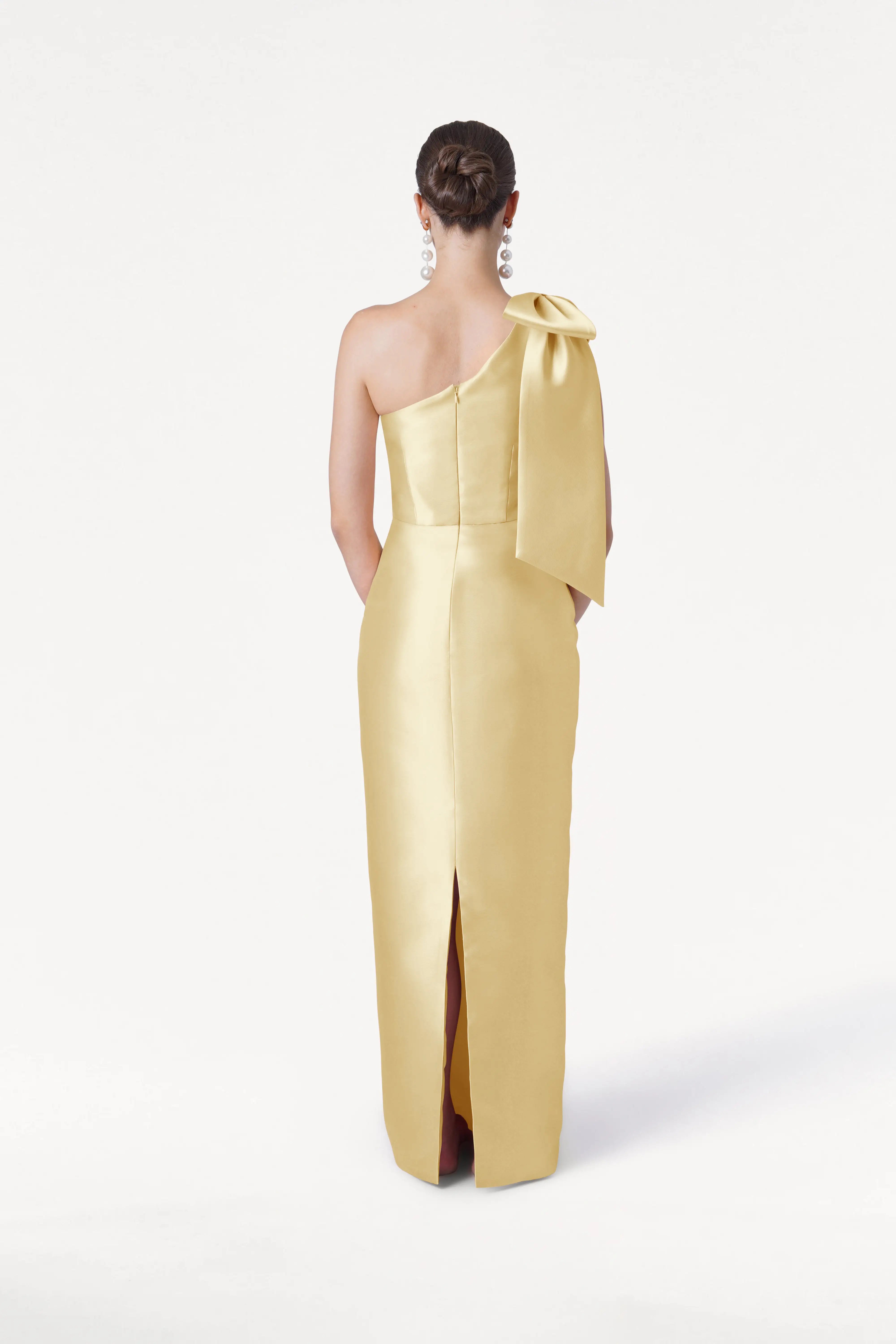 Ritz Bridesmaid Dress in Butter Yellow Satin Twill
