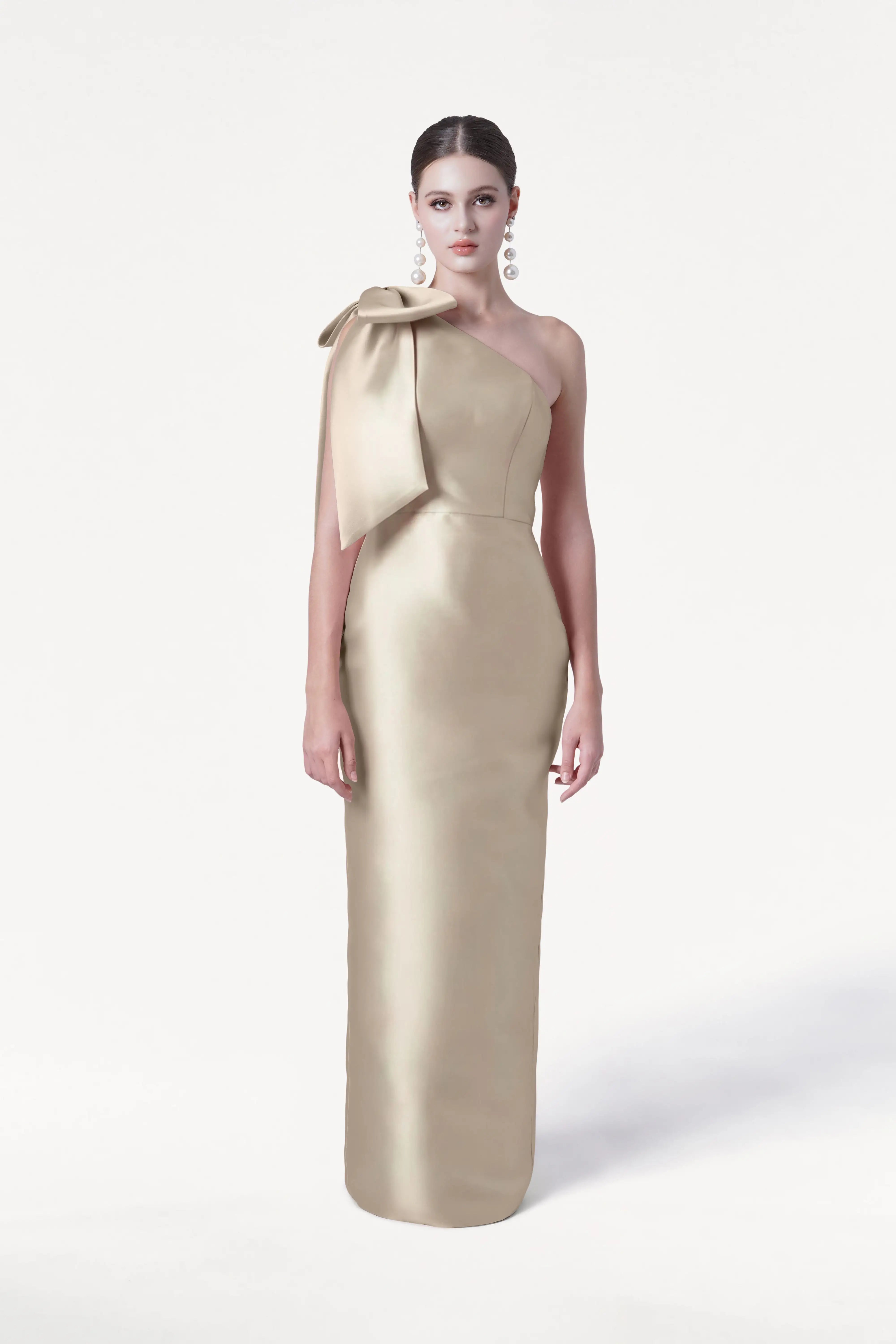 Ritz Bridesmaid Dress in Champagne Sky Satin Twill