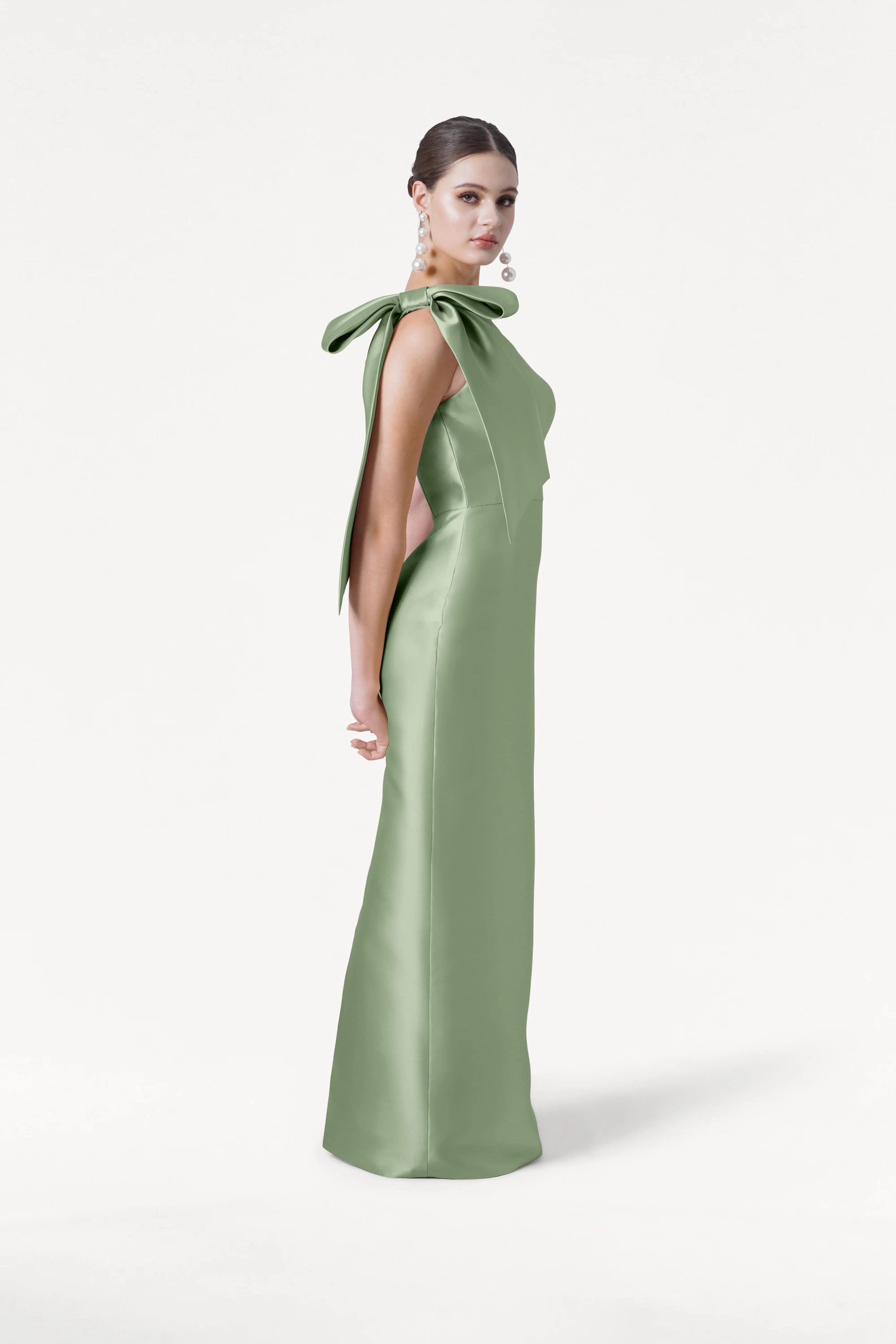 Ritz Bridesmaid Dress in Sage Green Satin Twill