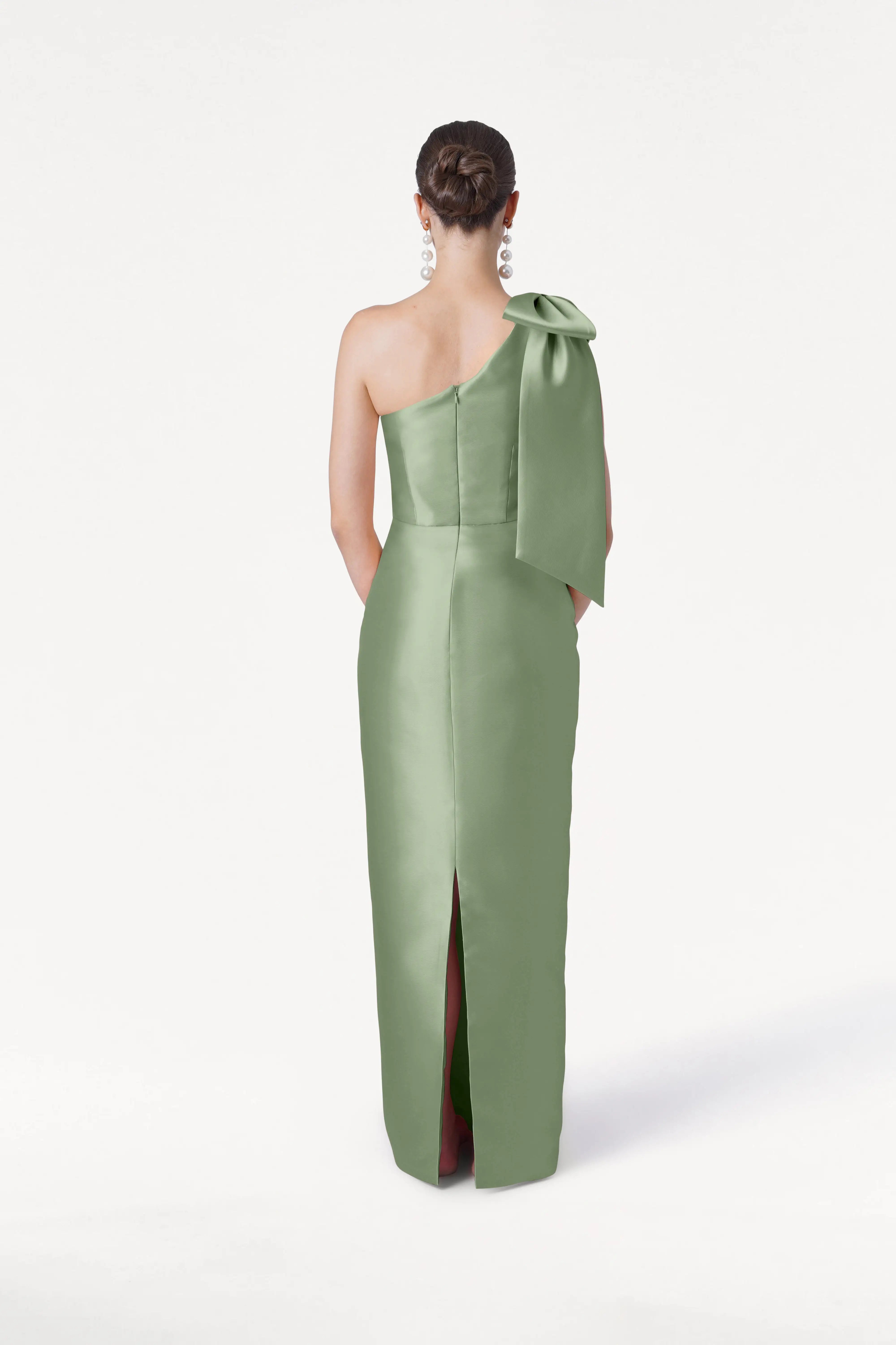 Ritz Bridesmaid Dress in Sage Green Satin Twill