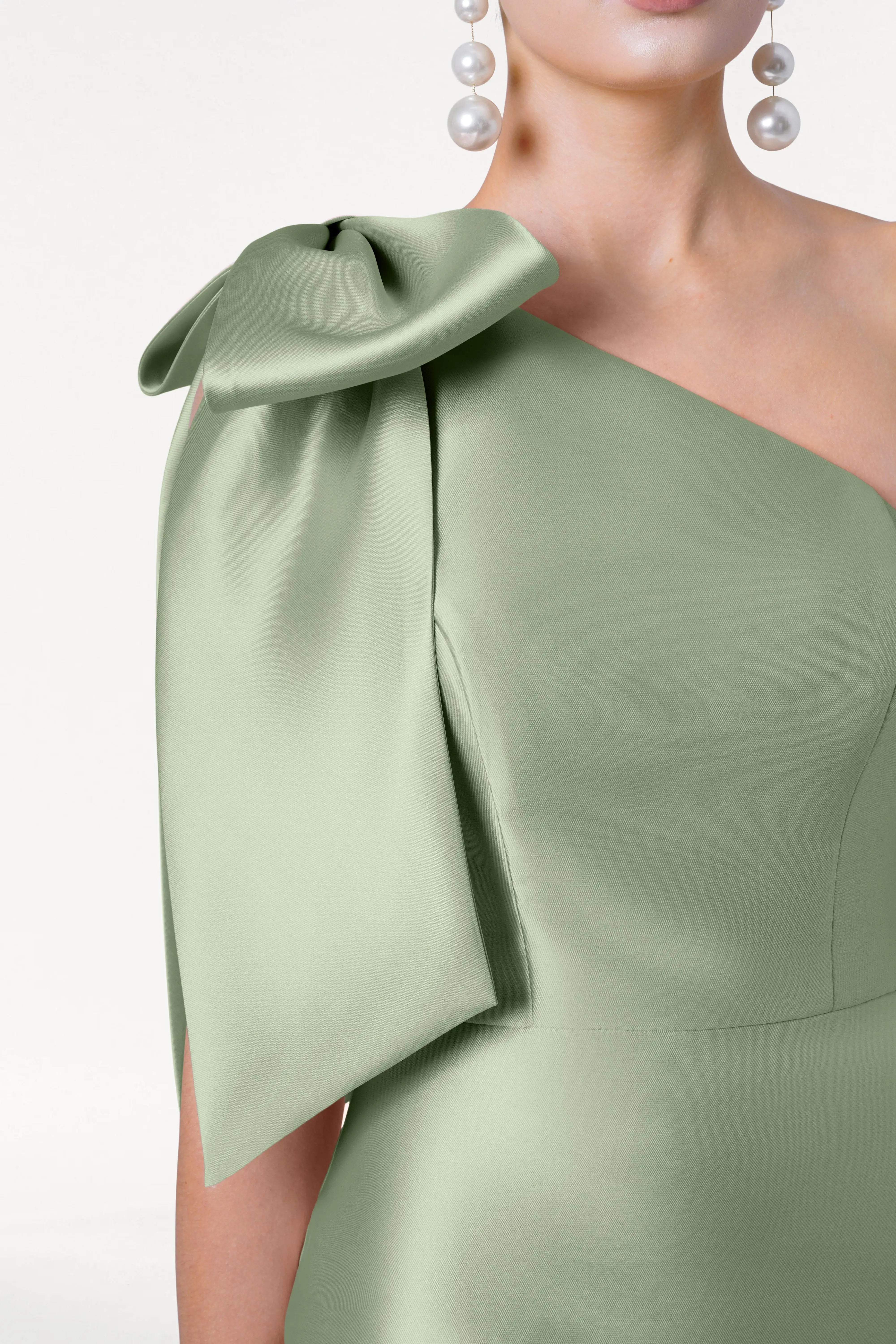 Ritz Bridesmaid Dress in Sage Green Satin Twill
