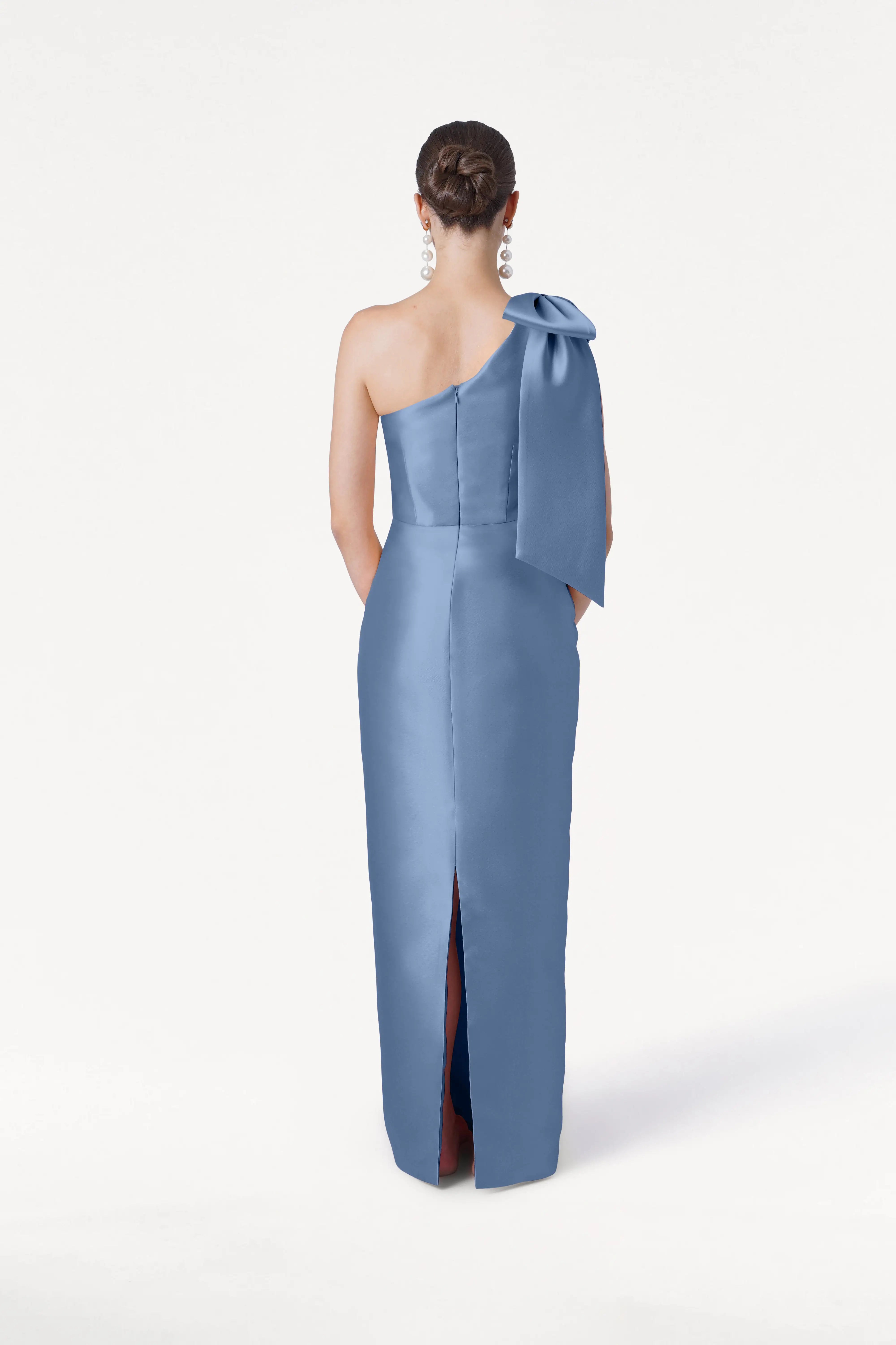 Ritz Bridesmaid Dress in Vintage Blue Satin Twill