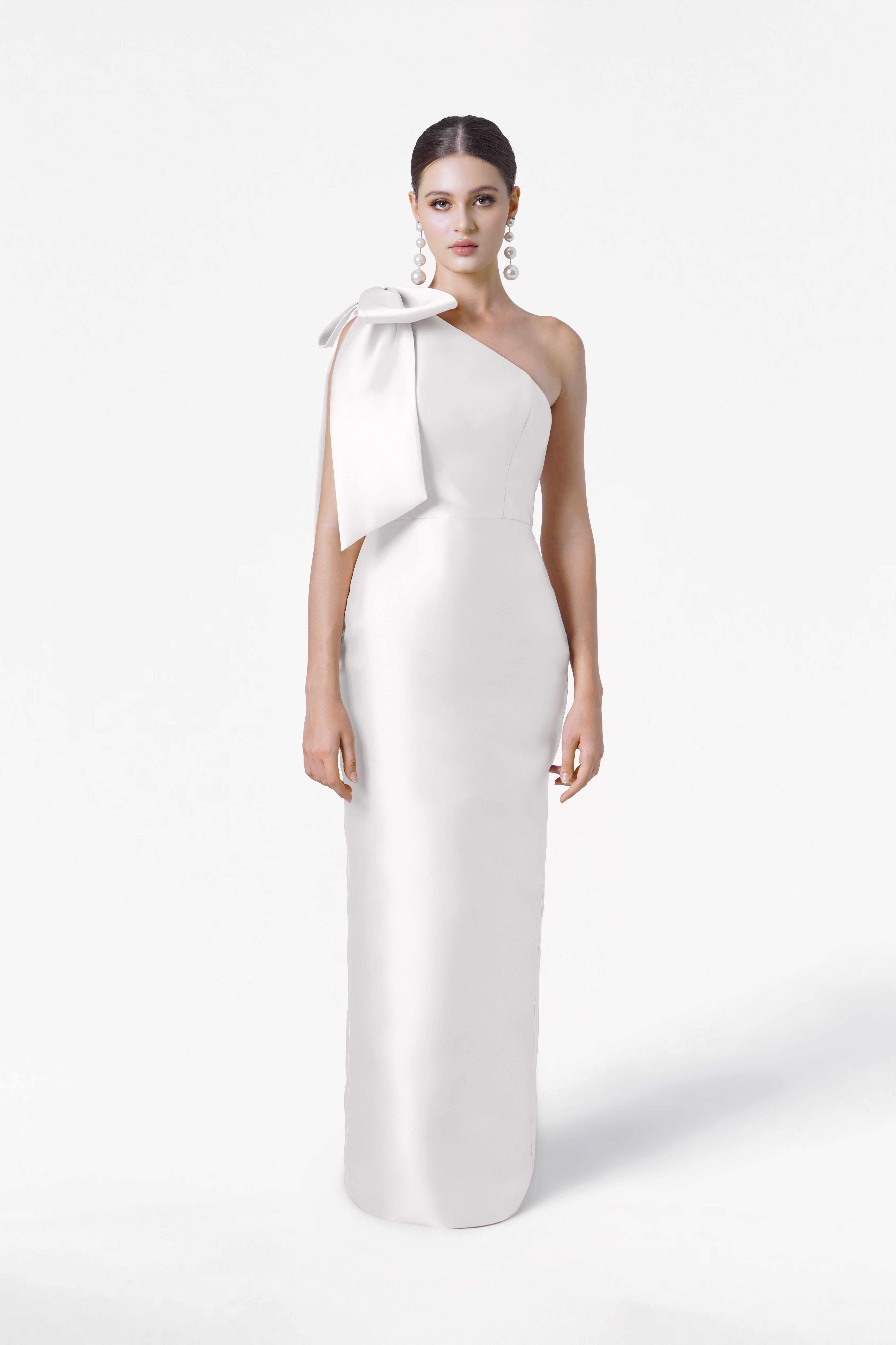 Ritz Dress in Ivory Satin Twill