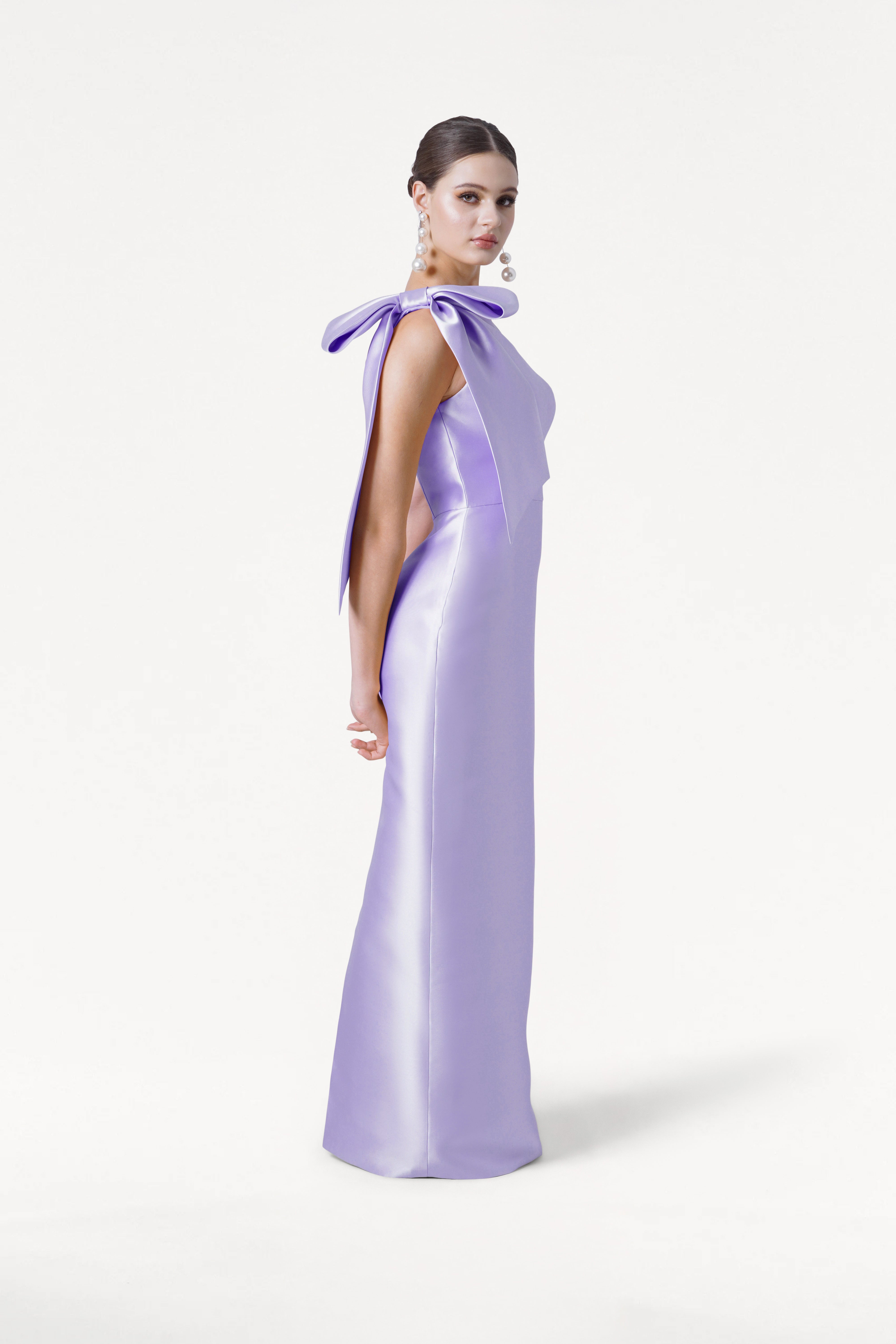 Ritz Bridesmaid Dress in Lilac Mist Satin Twill