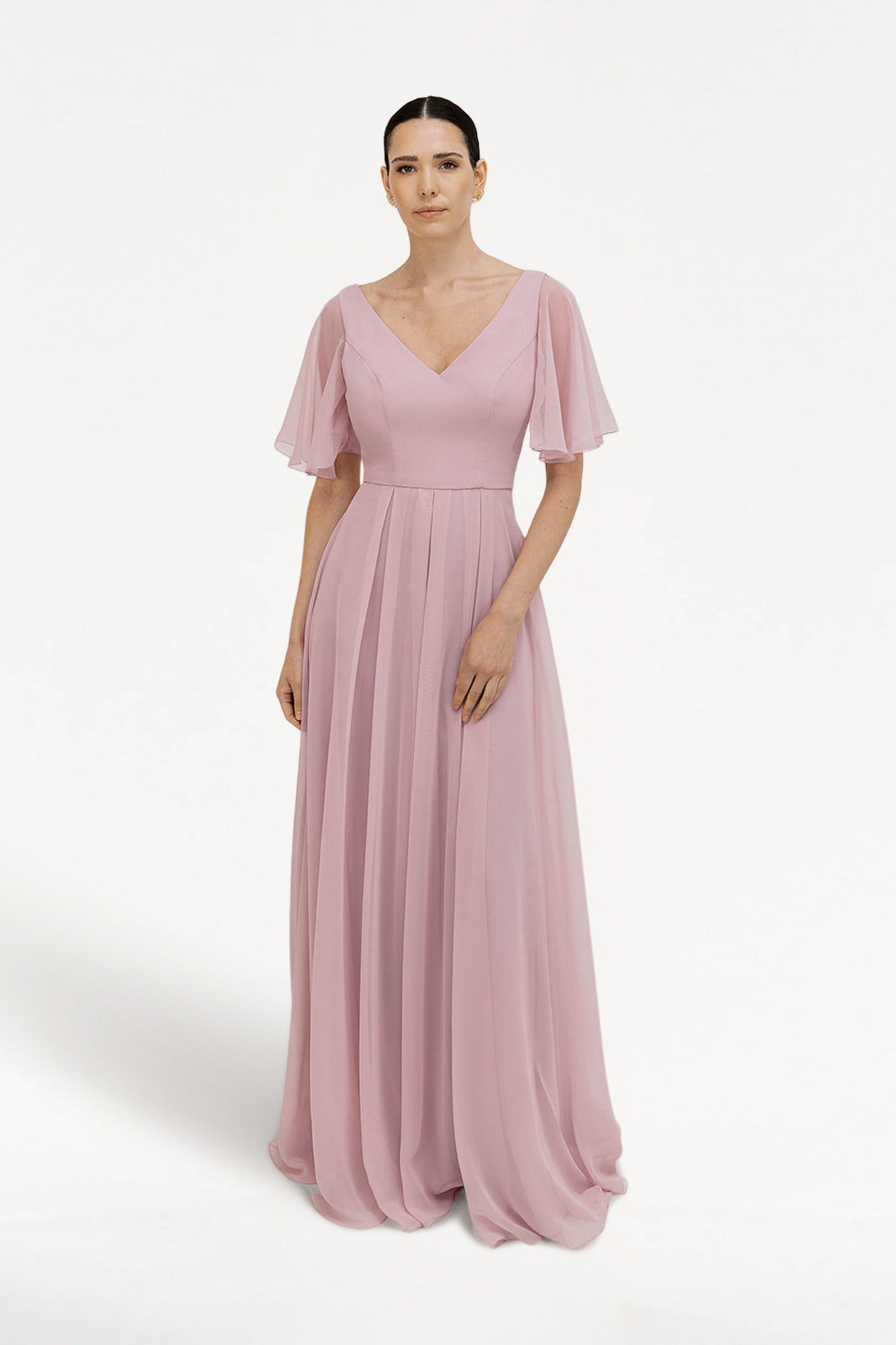 TH&TH Phoebe Bridesmaid Dress In Smoked Blush Chiffon TH and TH TH&TH Phoebe Bridesmaid Dress In Smoked Blush Chiffon TH and TH