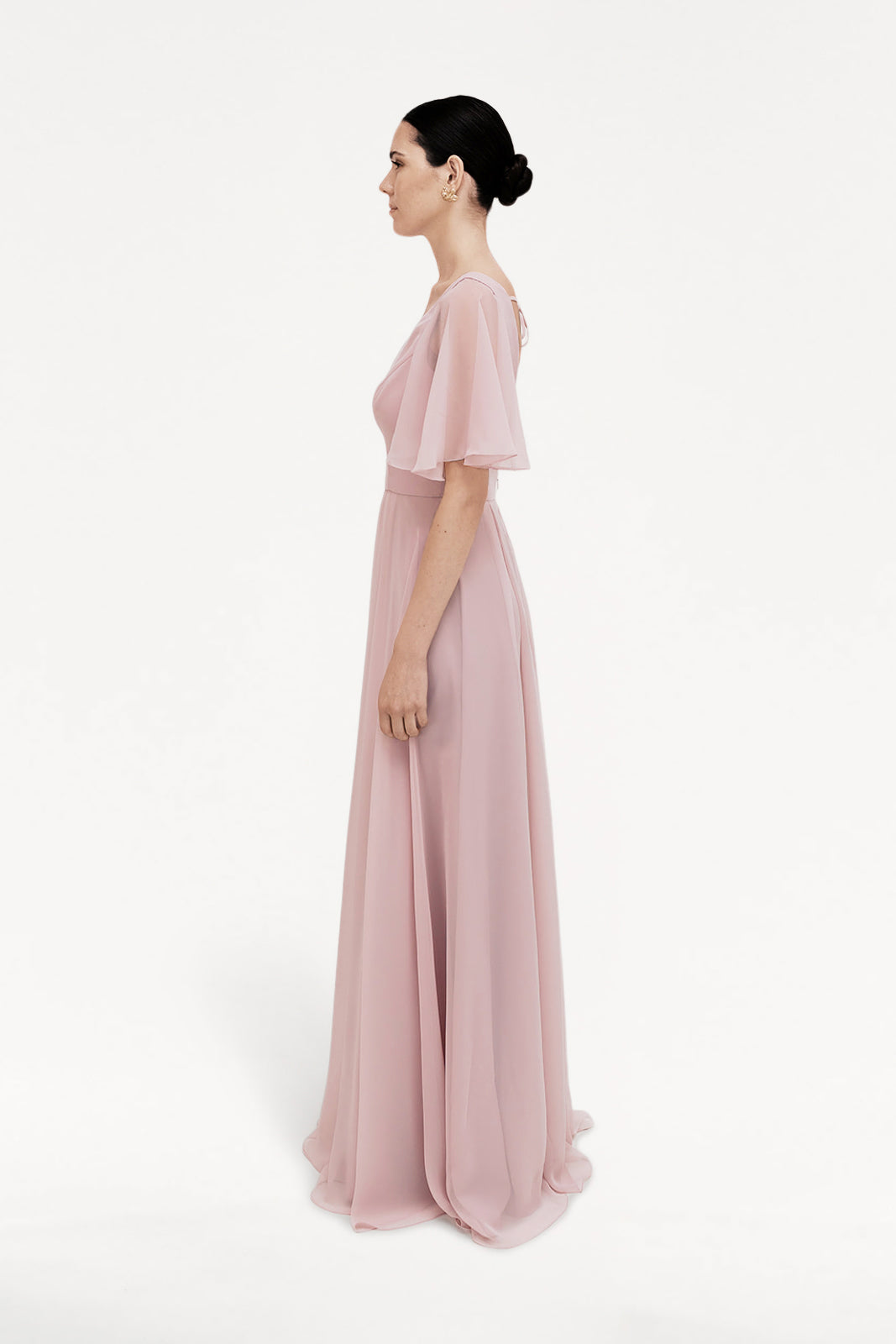 TH&TH Phoebe Bridesmaid Dress In Smoked Blush Chiffon TH&TH Phoebe Bridesmaid Dress In Smoked Blush Chiffon