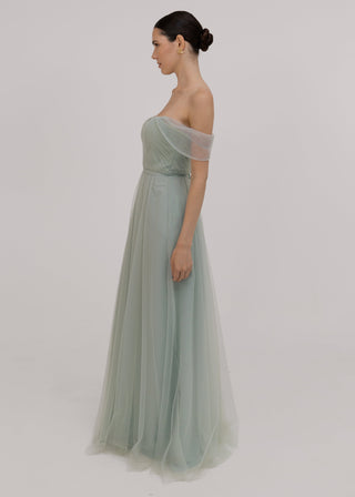 Bardot Bridesmaid Dress in Dusty Eucalyptus