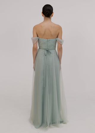 Bardot Bridesmaid Dress in Dusty Eucalyptus