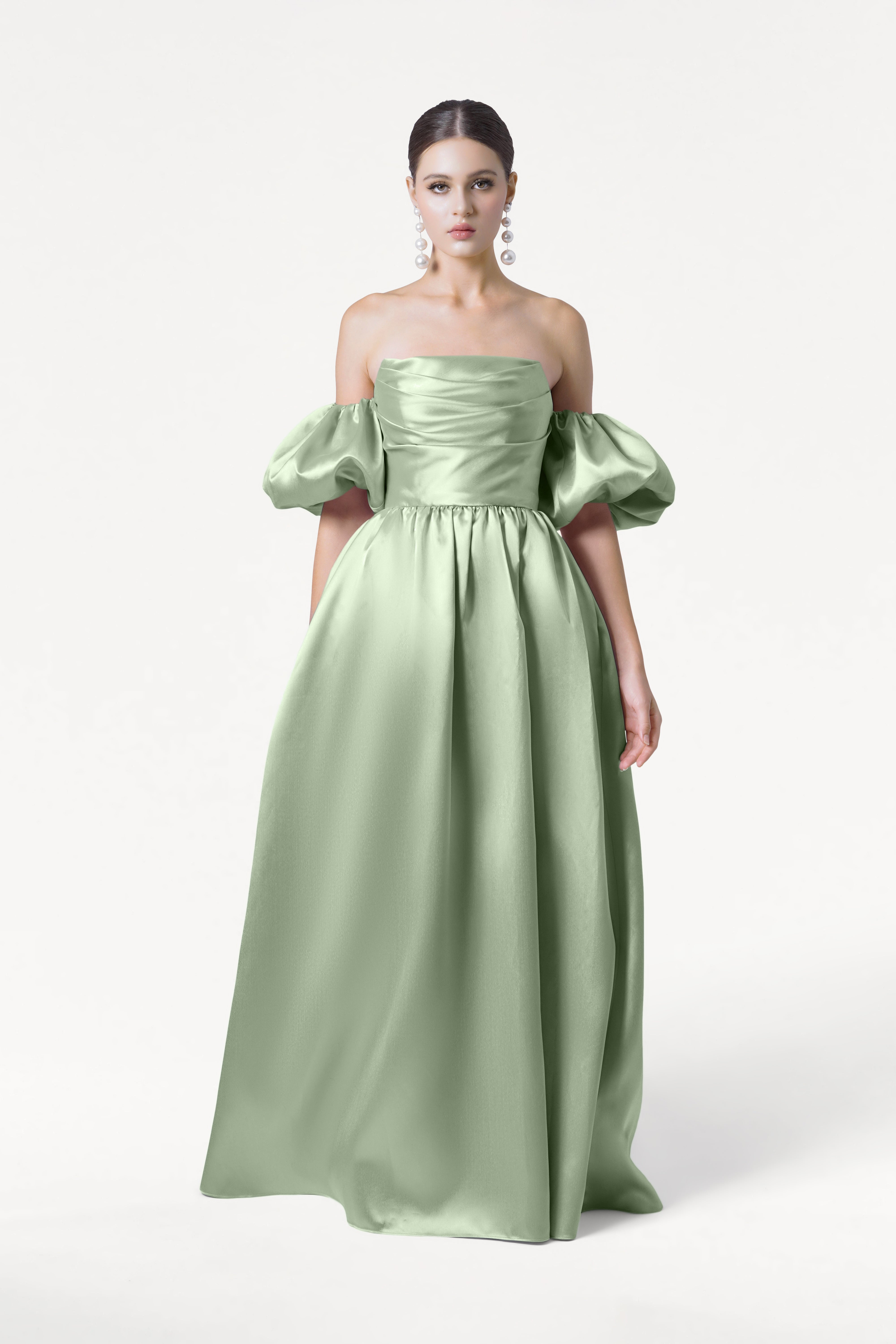 Blair Bridesmaid Dress in Sage Green Satin Twill