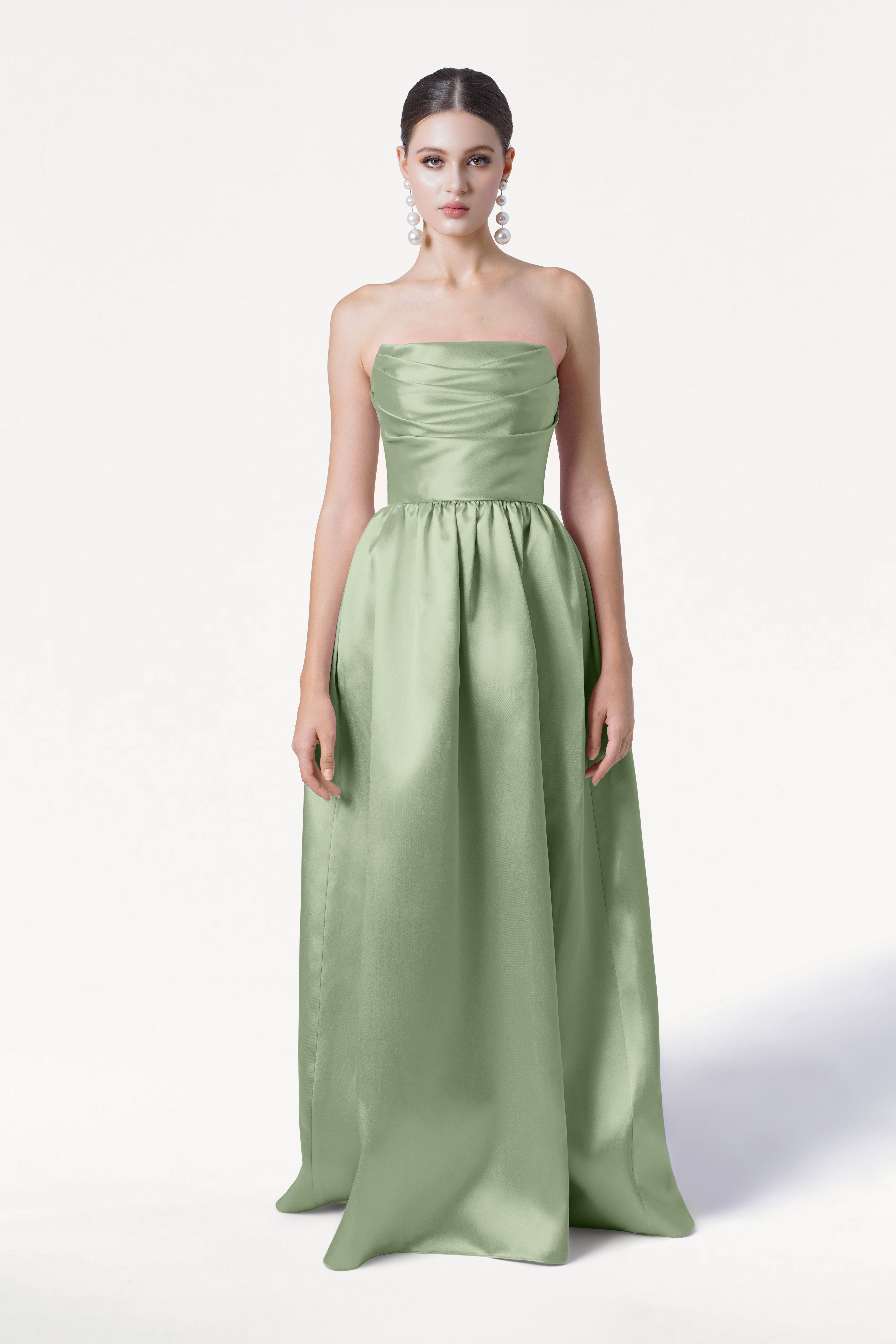 Blair Bridesmaid Dress in Sage Green Satin Twill