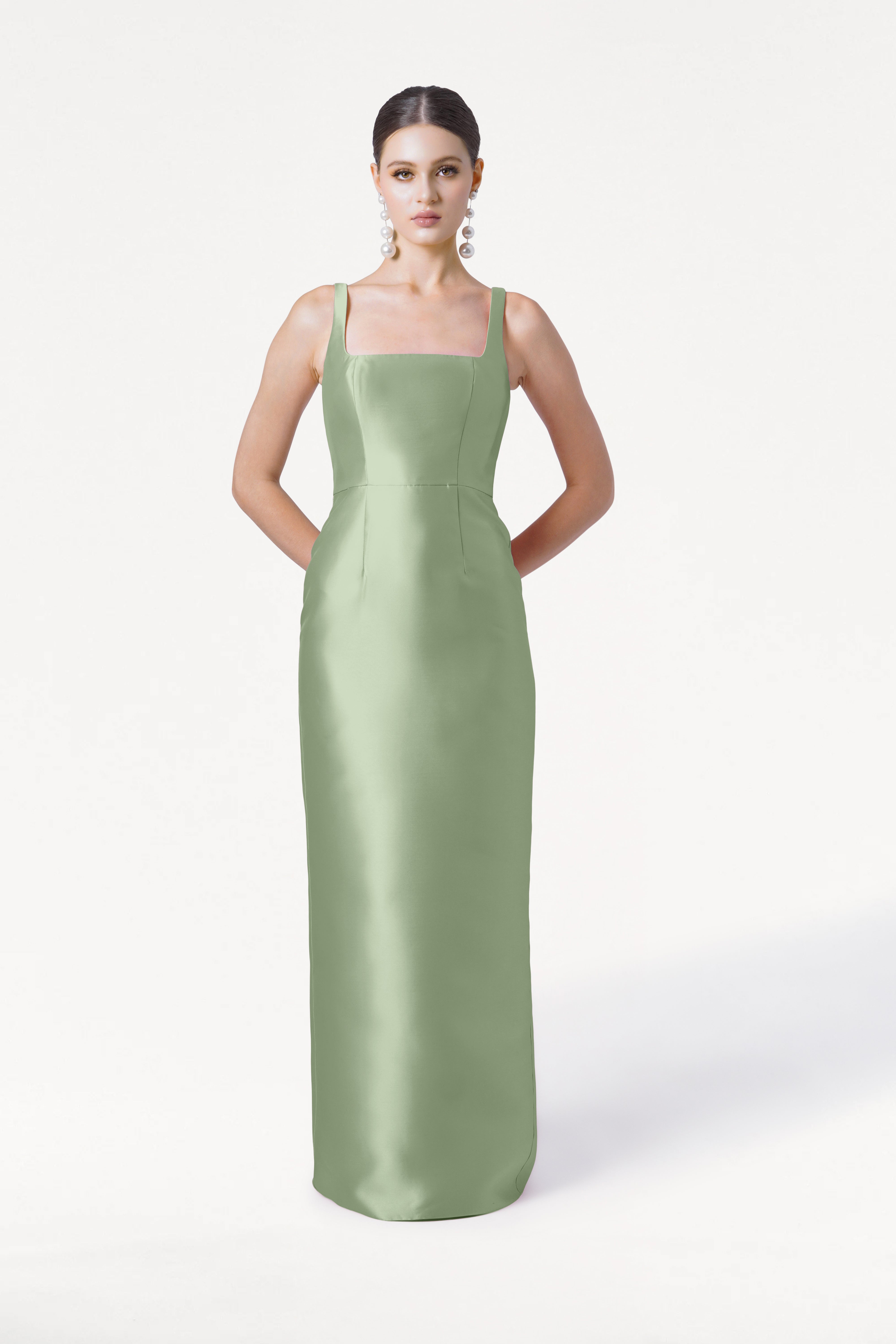 Savoy Bridesmaid Dress in Sage Green Satin Twill