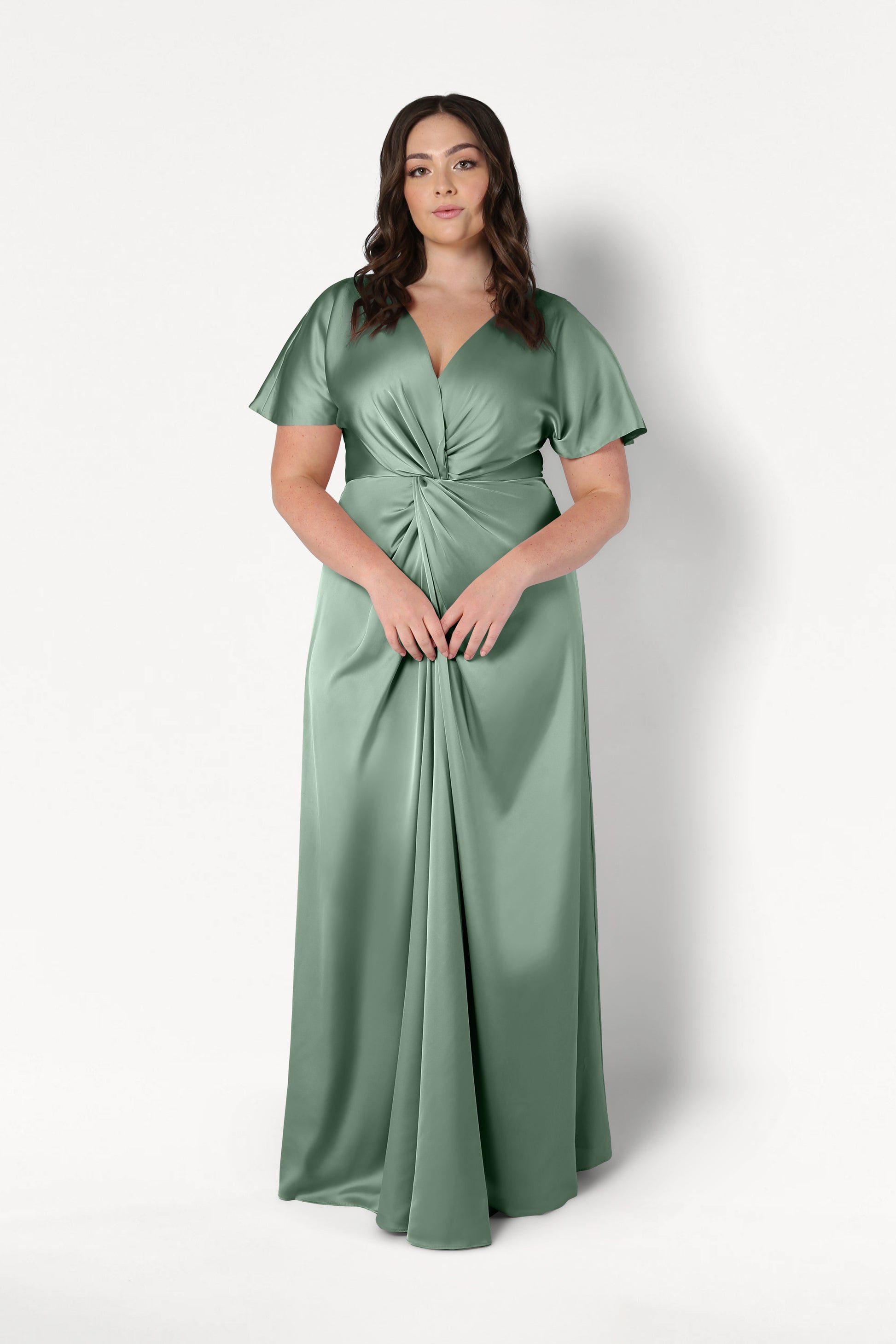 TH&TH Camilla Bridesmaid Dress In Sage Green Satin TH&TH Camilla Bridesmaid Dress In Sage Green Satin