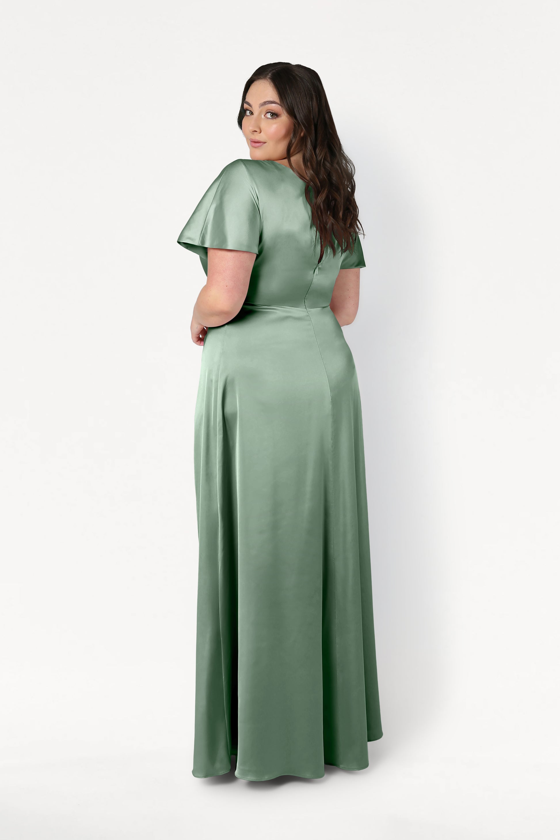 TH&TH Camilla Bridesmaid Dress In Sage Green Satin TH&TH Camilla Bridesmaid Dress In Sage Green Satin
