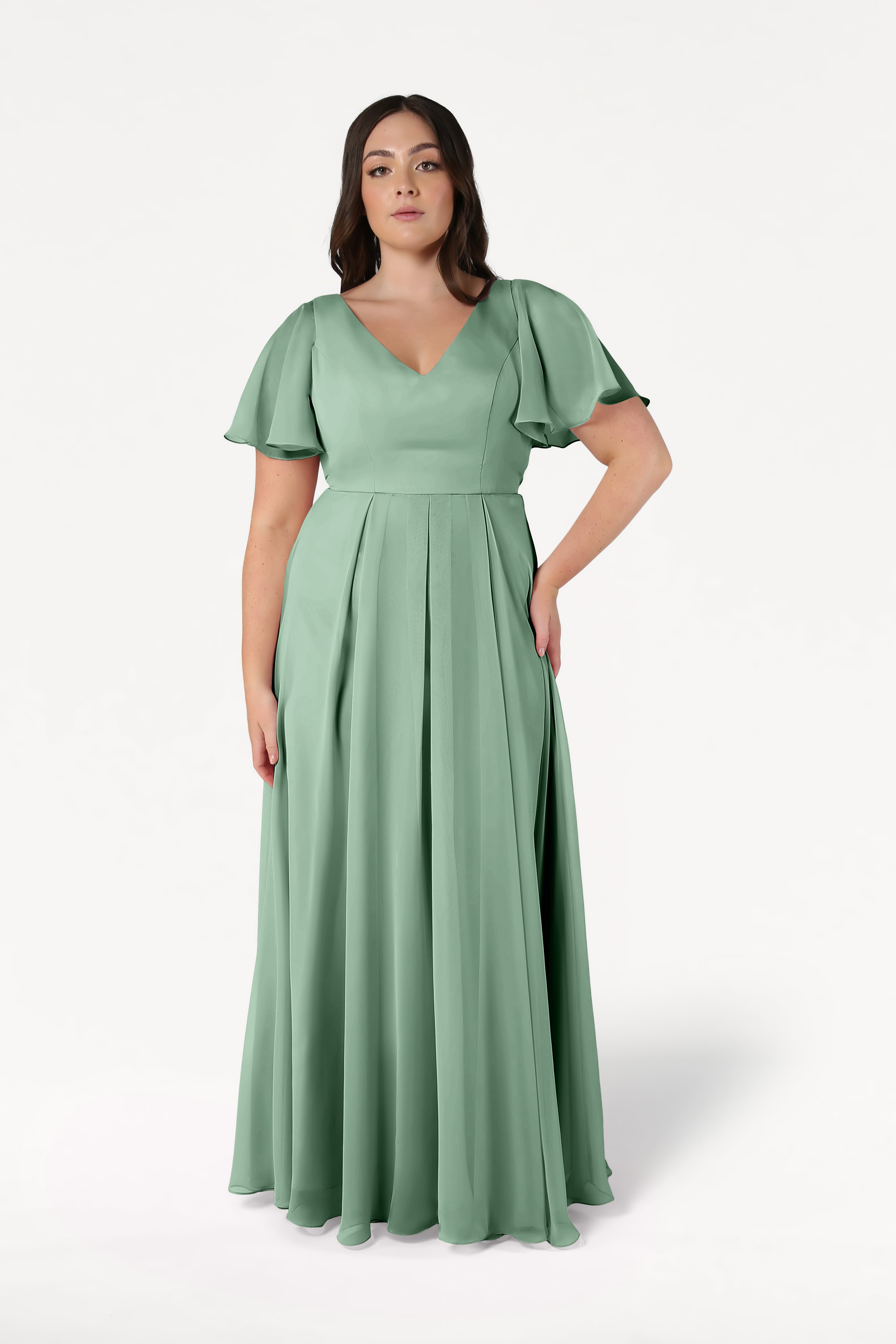TH&TH Phoebe Bridesmaid Dress In Sage Green Chiffon TH&TH Phoebe Bridesmaid Dress In Sage Green Chiffon
