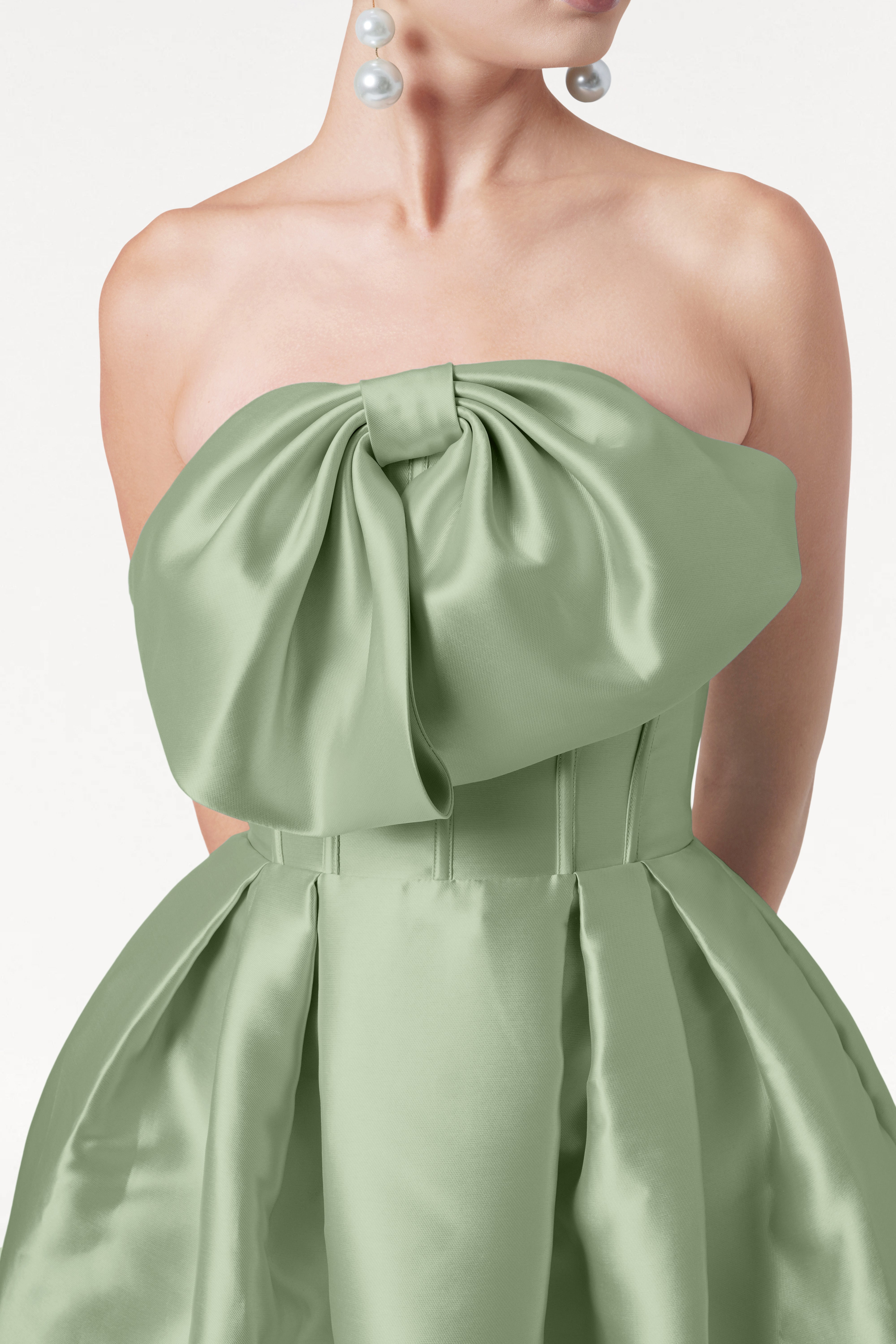 Ophelia Bridesmaid Dress in Sage Green Satin Twill