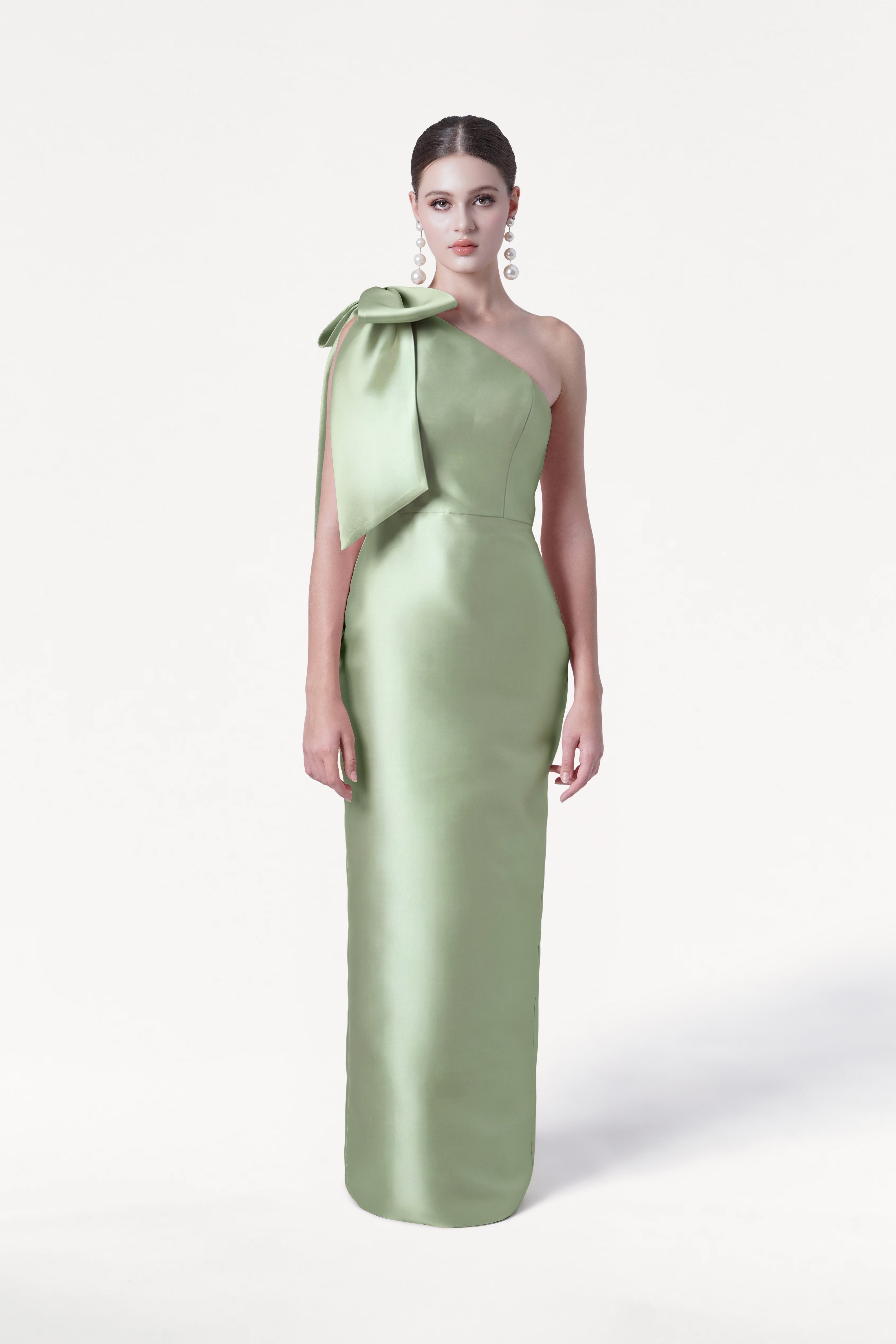 Ritz Bridesmaid Dress in Sage Green Satin Twill