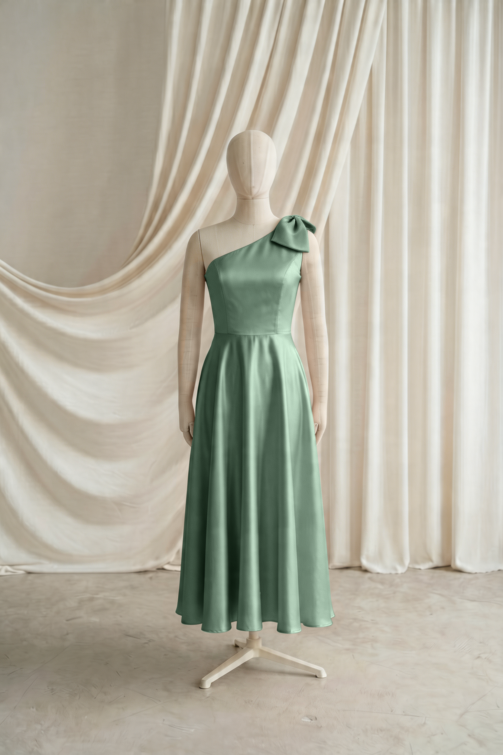 Zara Junior Bridesmaid Dress in Sage Green Satin