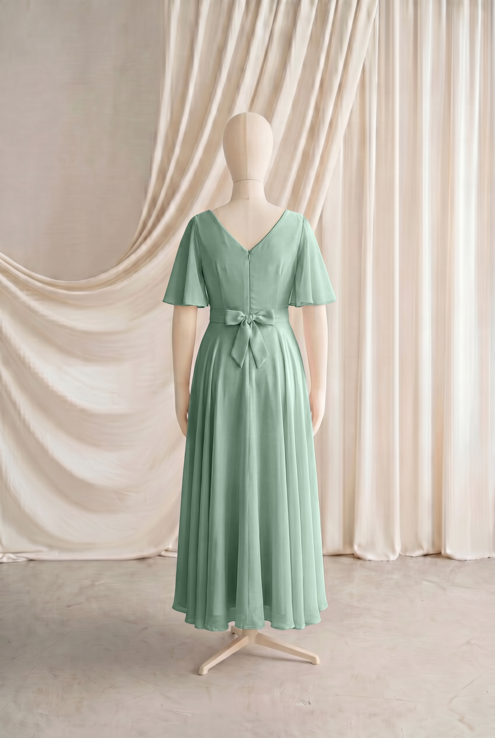 Phoebe Junior Bridesmaid Dress In Sage Green Chiffon