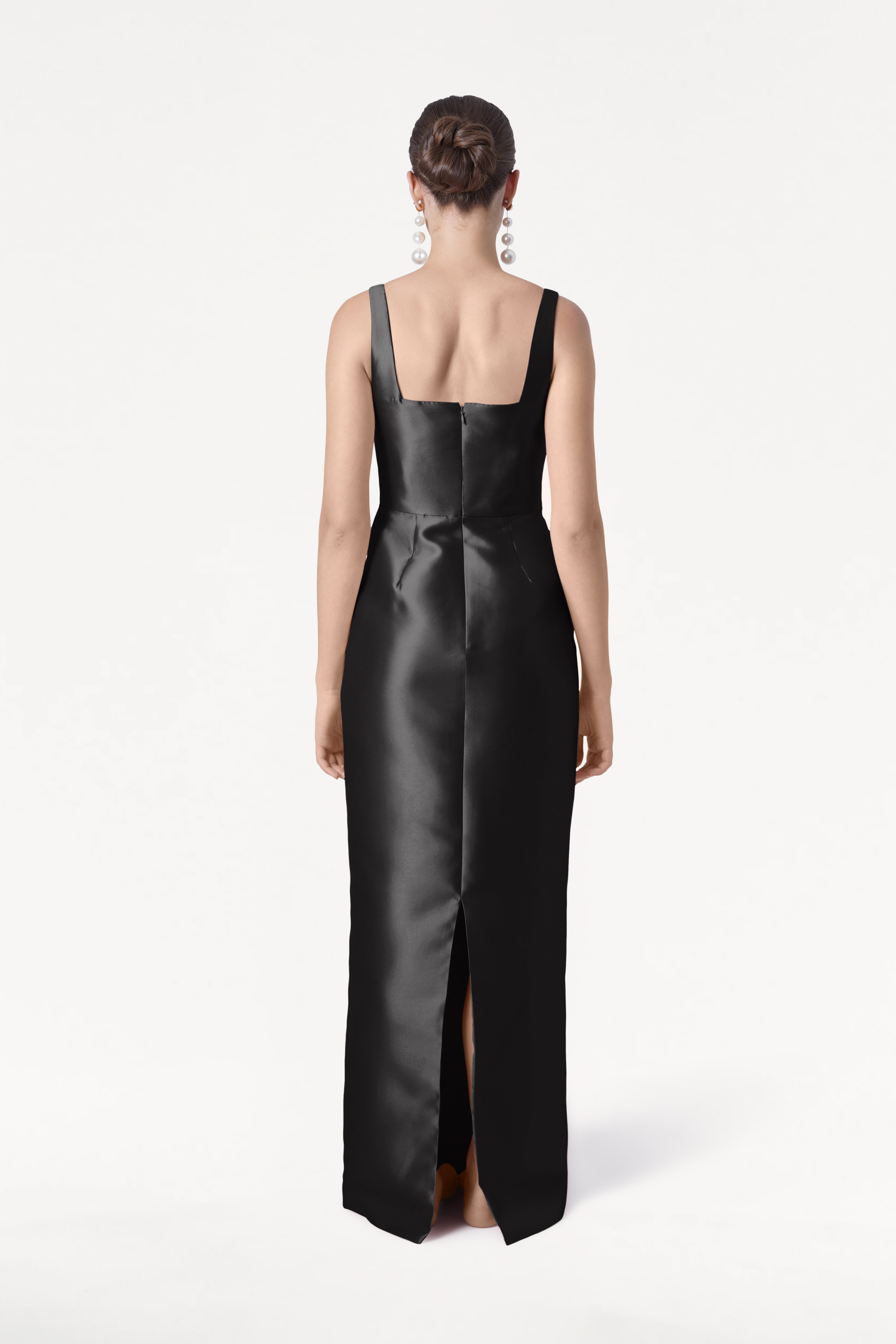 Savoy Bridesmaid Dress in Black Satin Twill