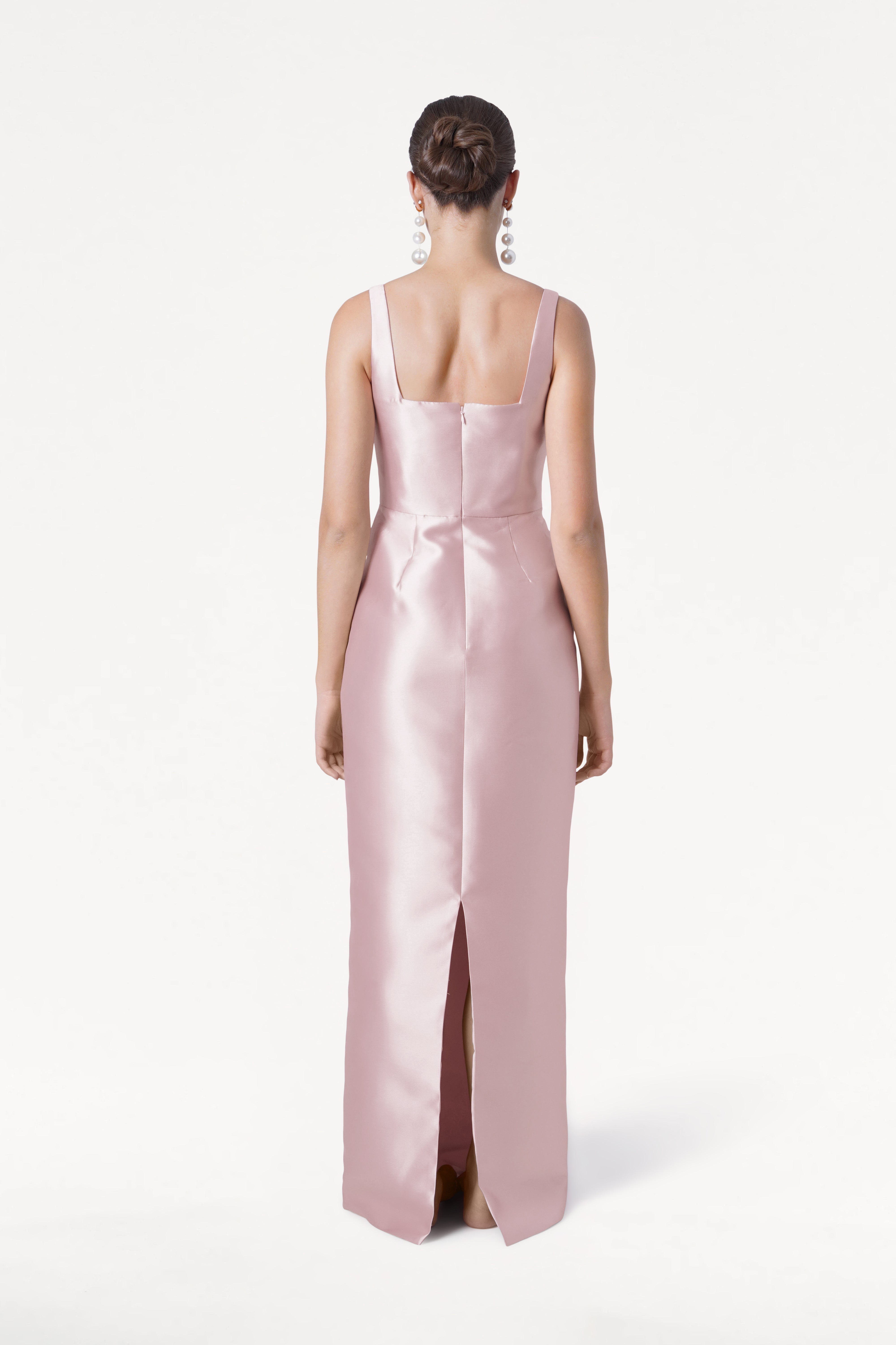 Savoy Bridesmaid Dress in Blush Pink Satin Twill
