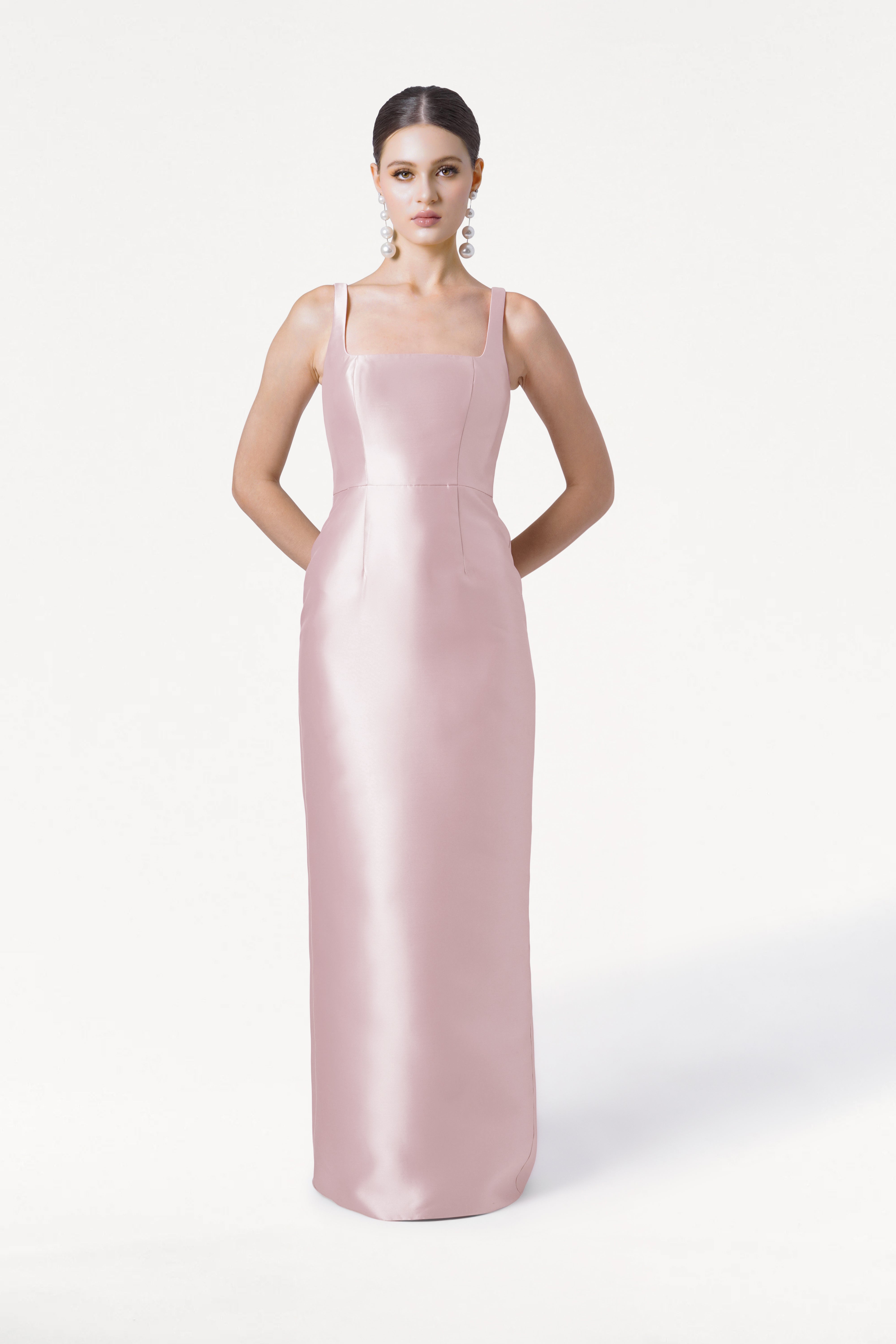 Savoy Bridesmaid Dress in Blush Pink Satin Twill
