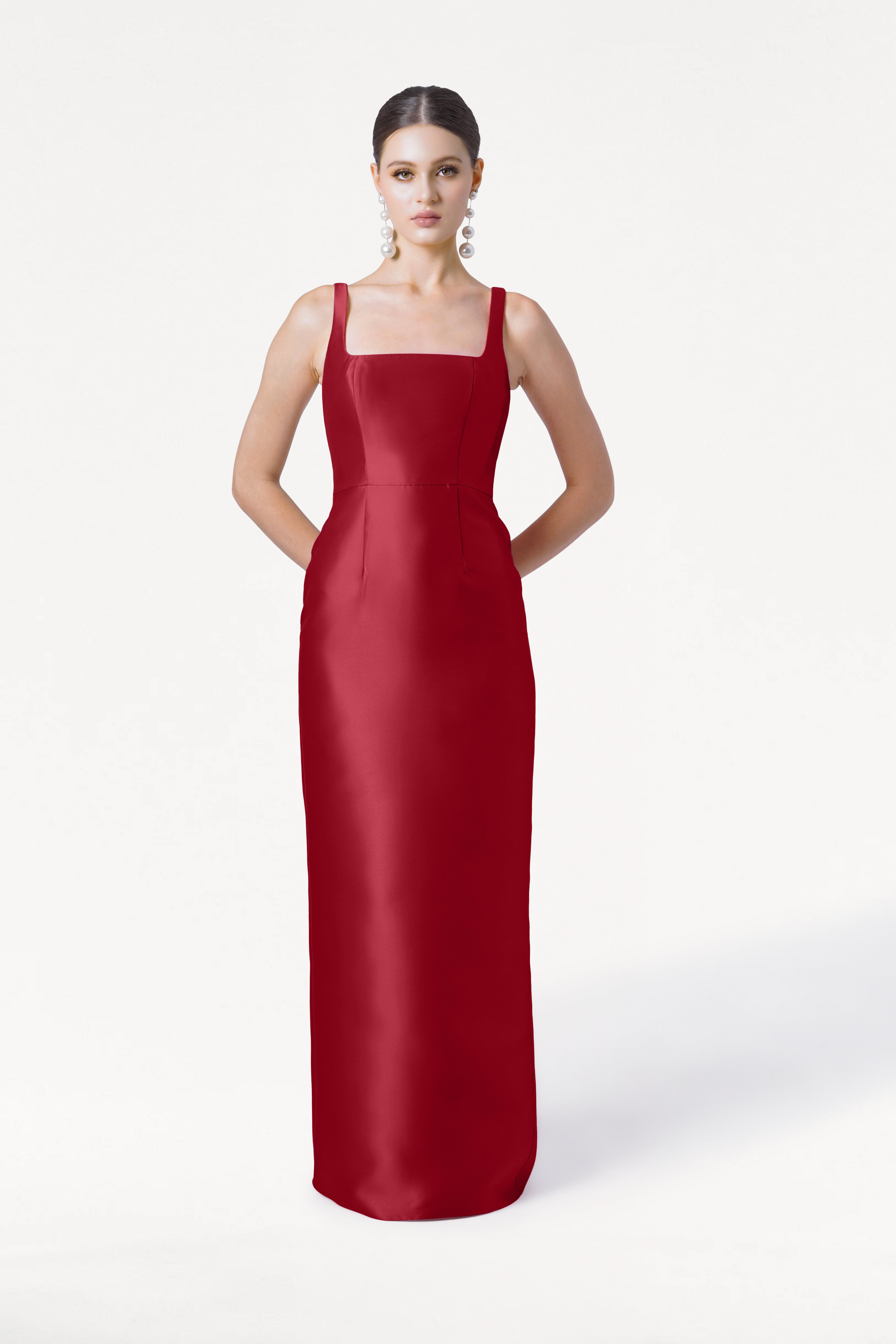 Savoy Bridesmaid Dress in Dark Cherry Satin Twill