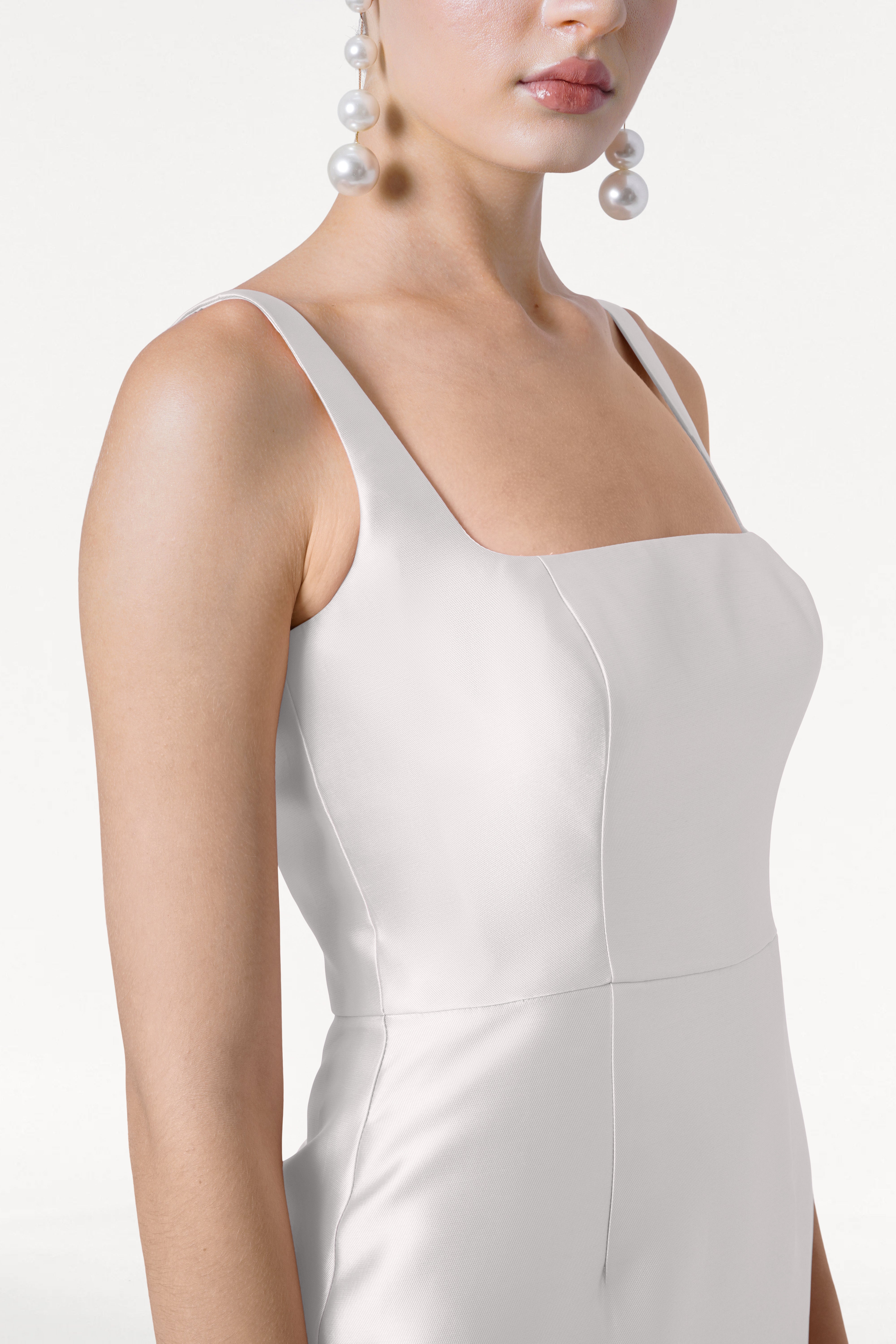 Savoy Dress in Ivory Satin Twill