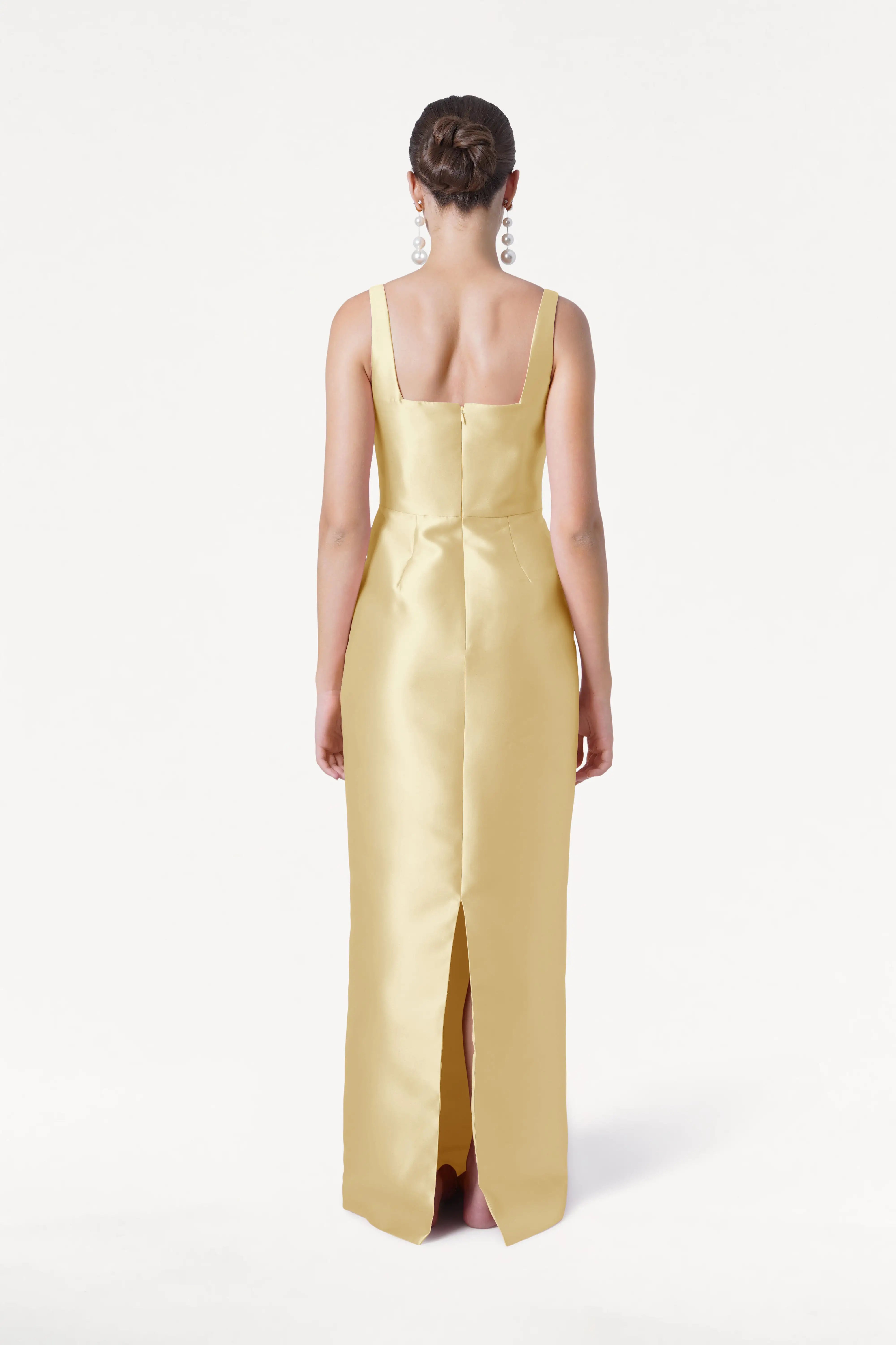 Savoy Bridesmaid Dress in Butter Yellow Satin Twill