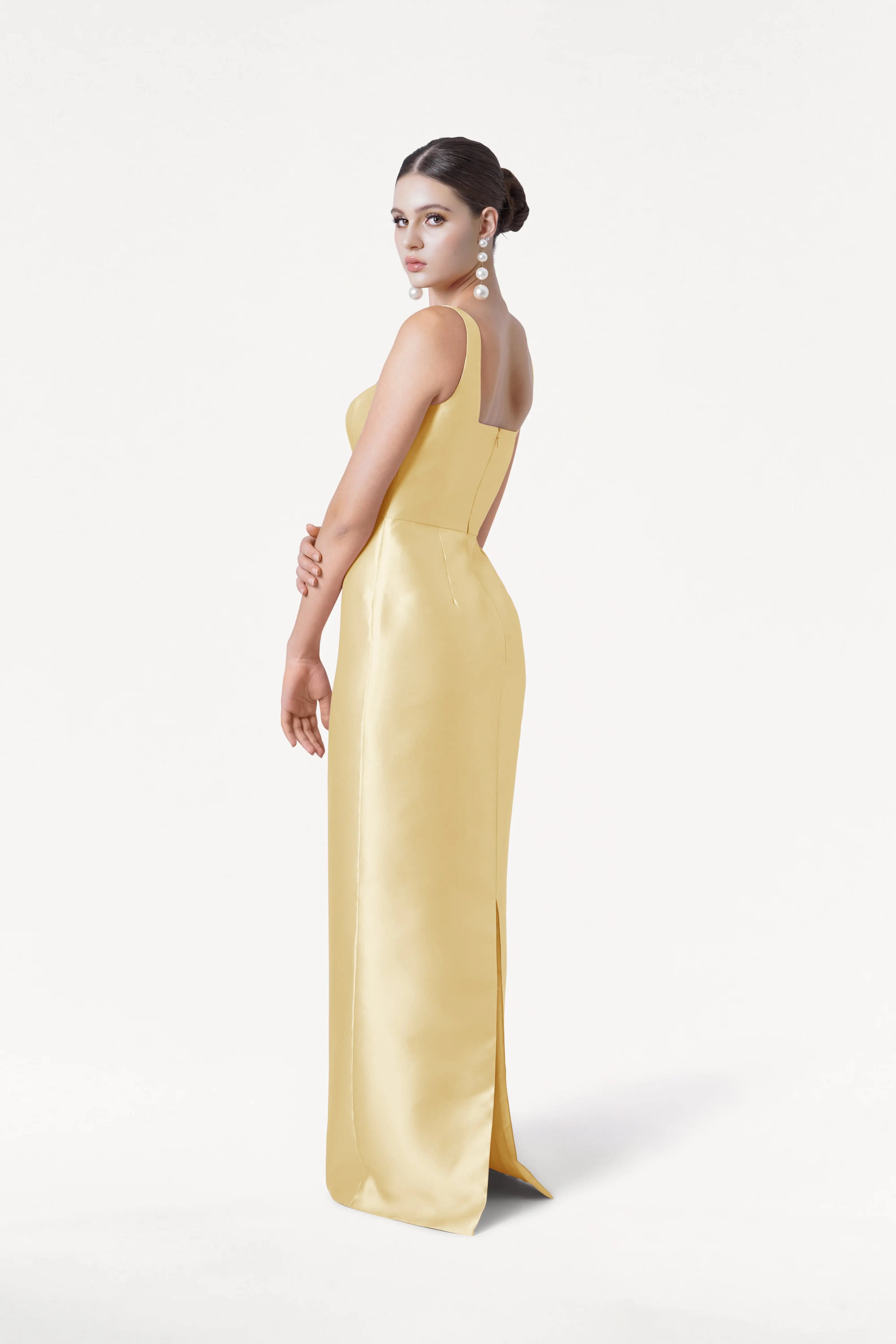 Savoy Bridesmaid Dress in Butter Yellow Satin Twill