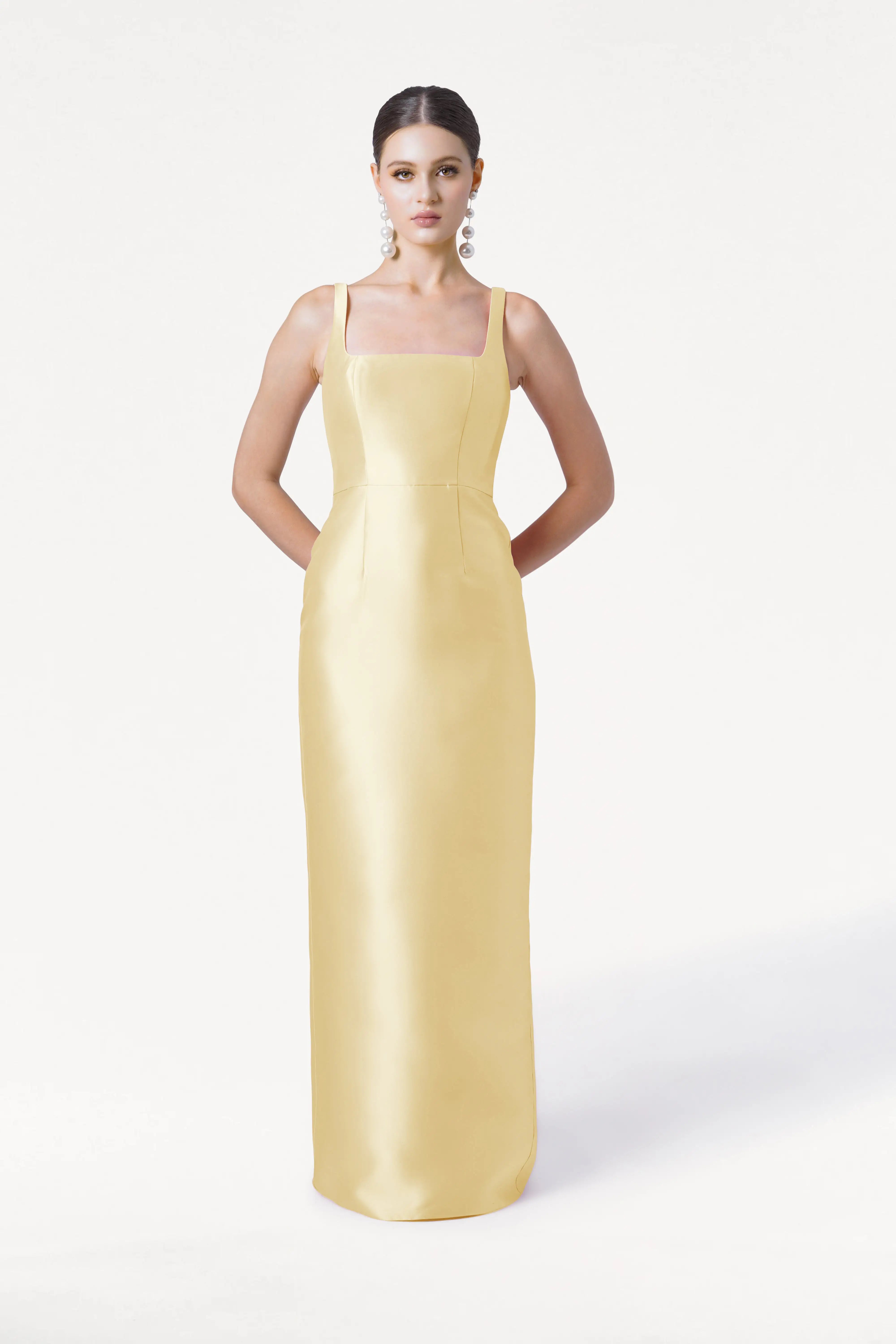 Savoy Bridesmaid Dress in Butter Yellow Satin Twill