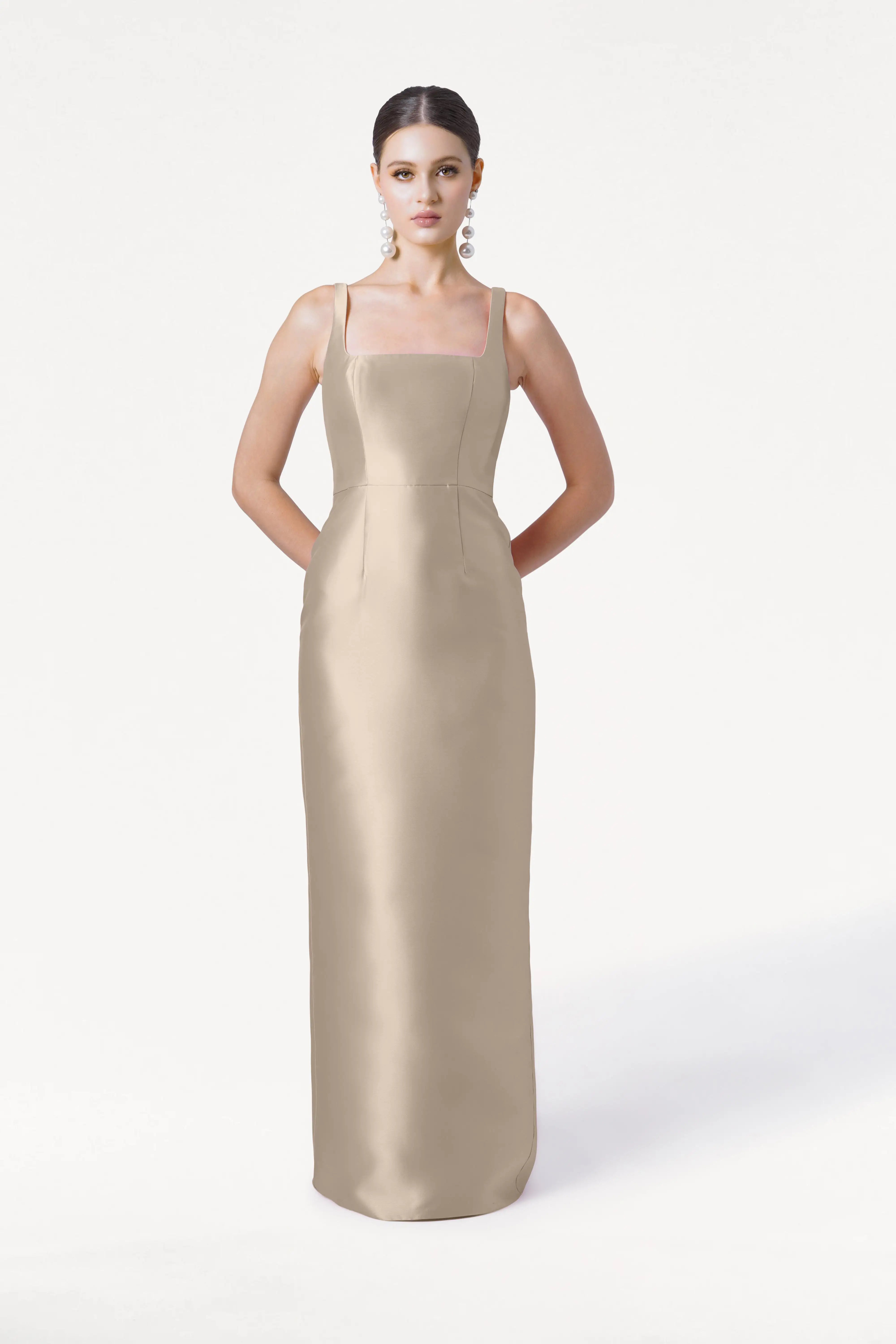 Savoy Bridesmaid Dress in Champagne Sky Satin Twill