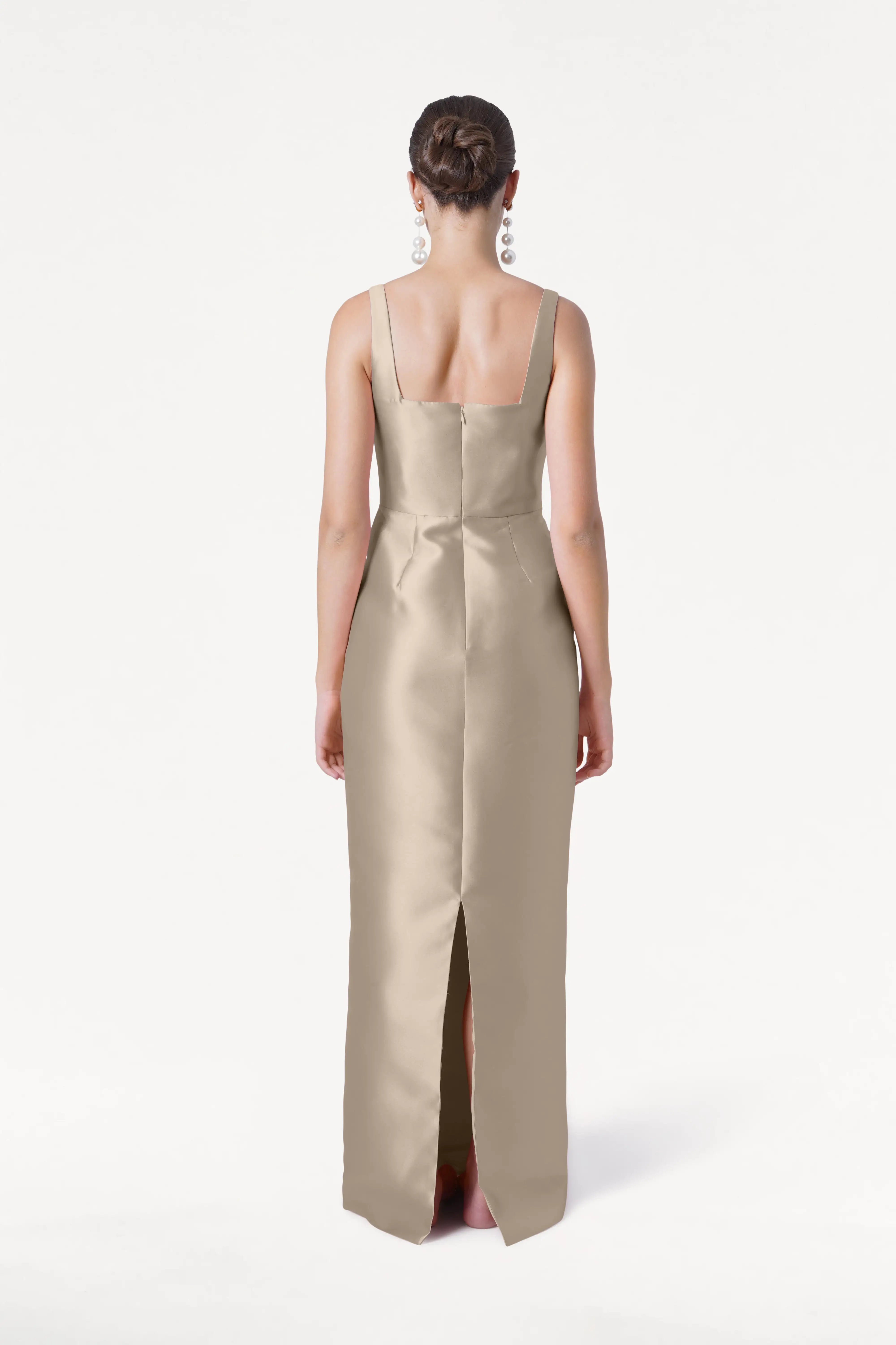 Savoy Bridesmaid Dress in Champagne Sky Satin Twill