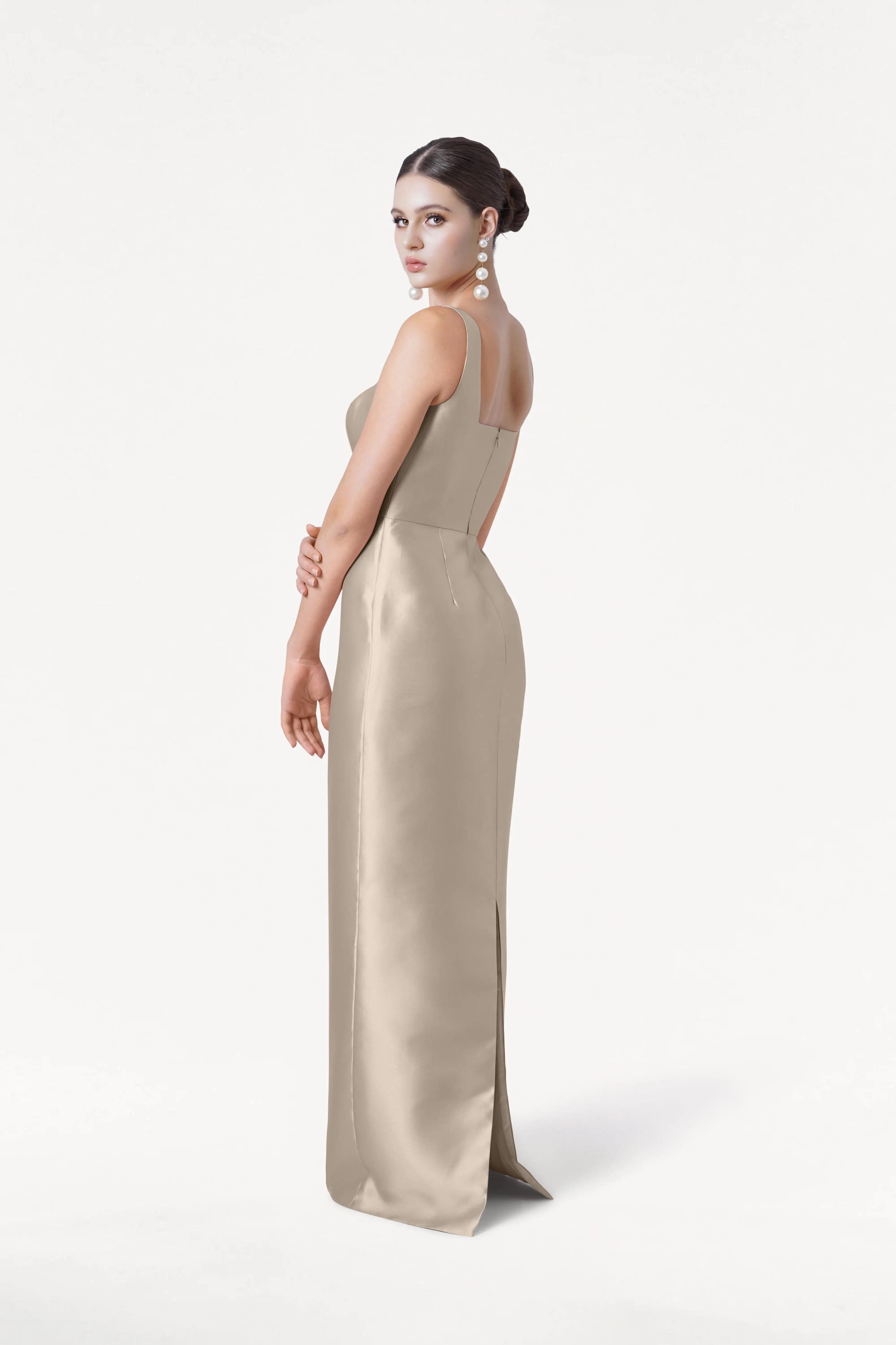 Savoy Bridesmaid Dress in Champagne Sky Satin Twill