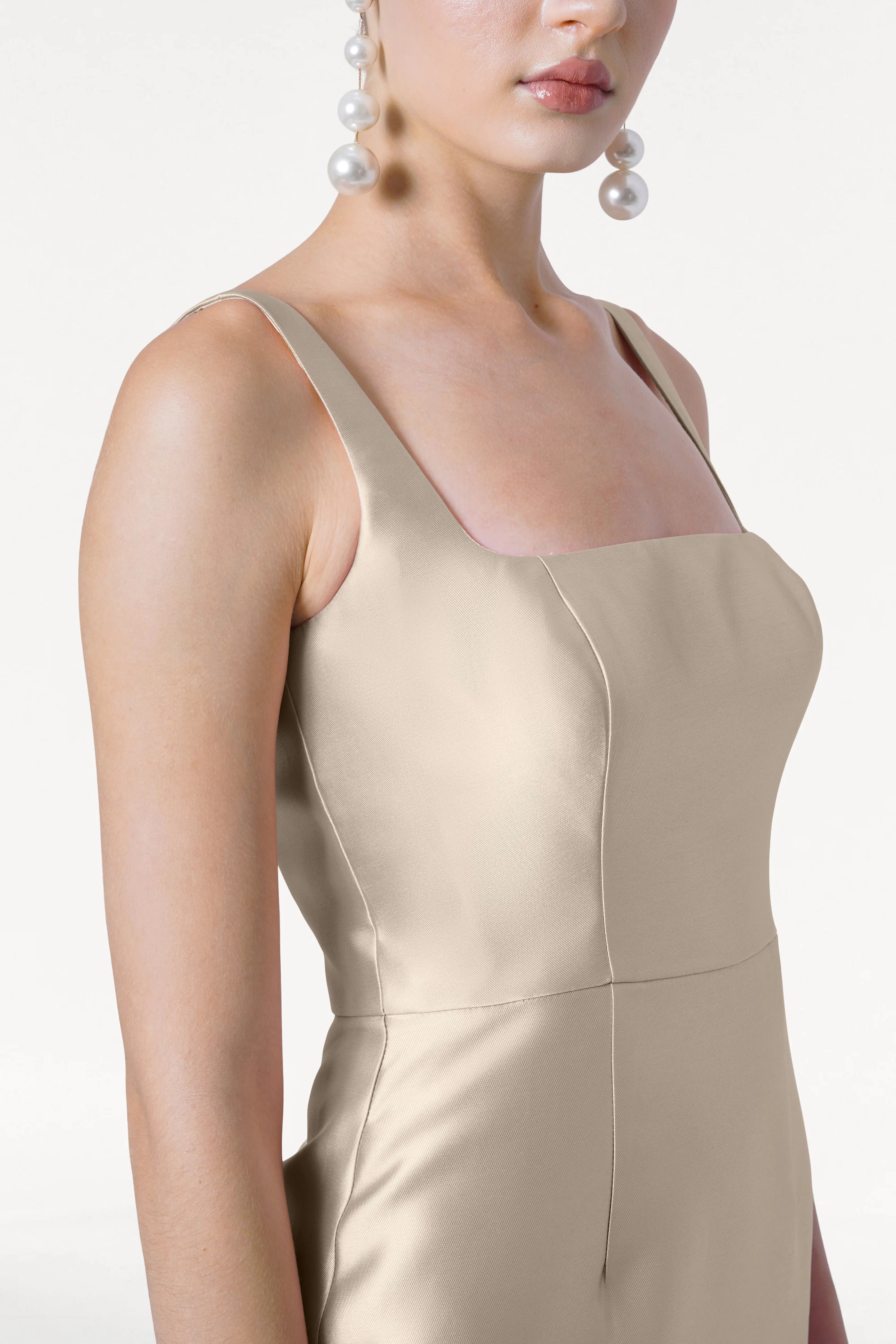 Savoy Bridesmaid Dress in Champagne Sky Satin Twill
