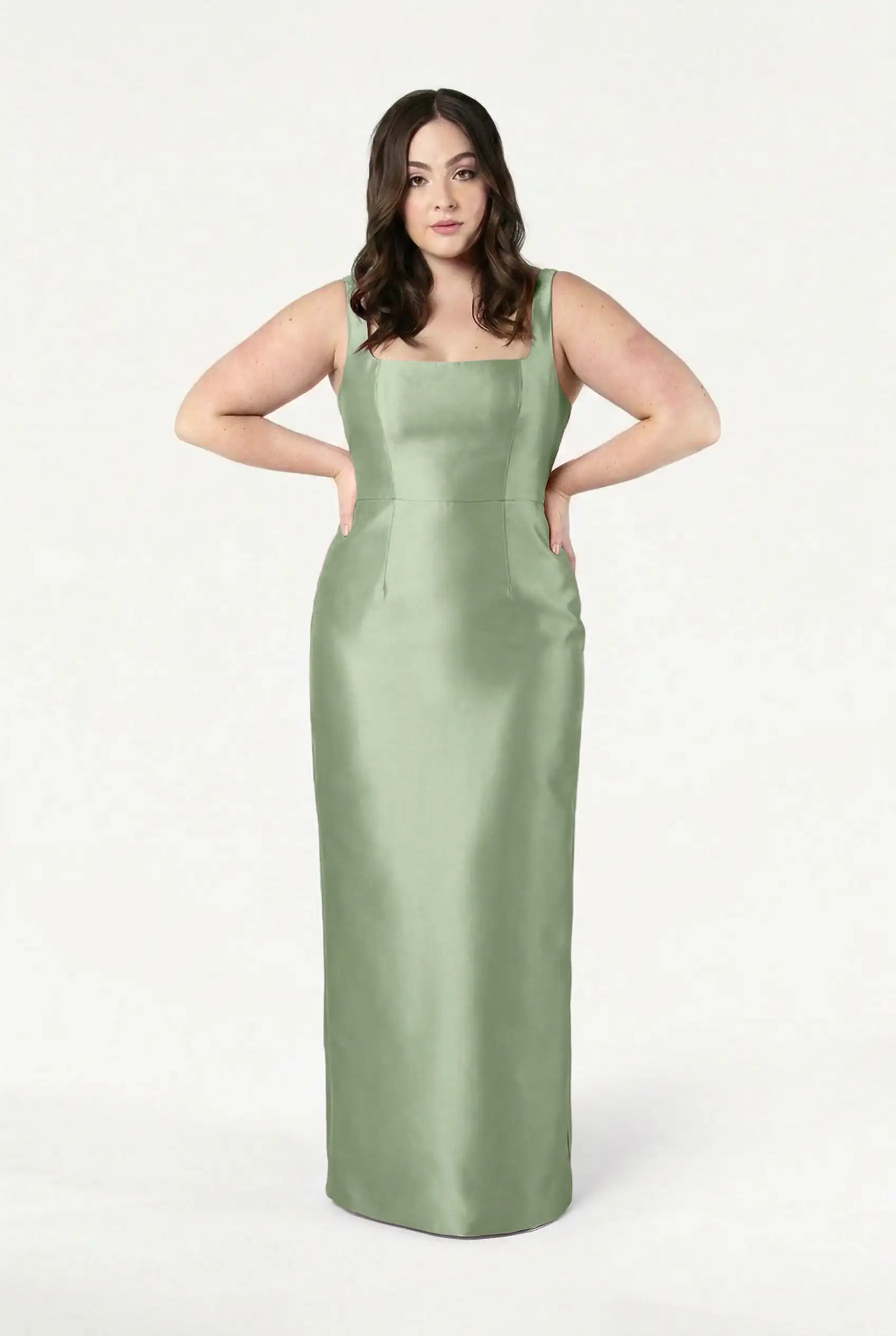 Savoy Bridesmaid Dress in Sage Green Satin Twill