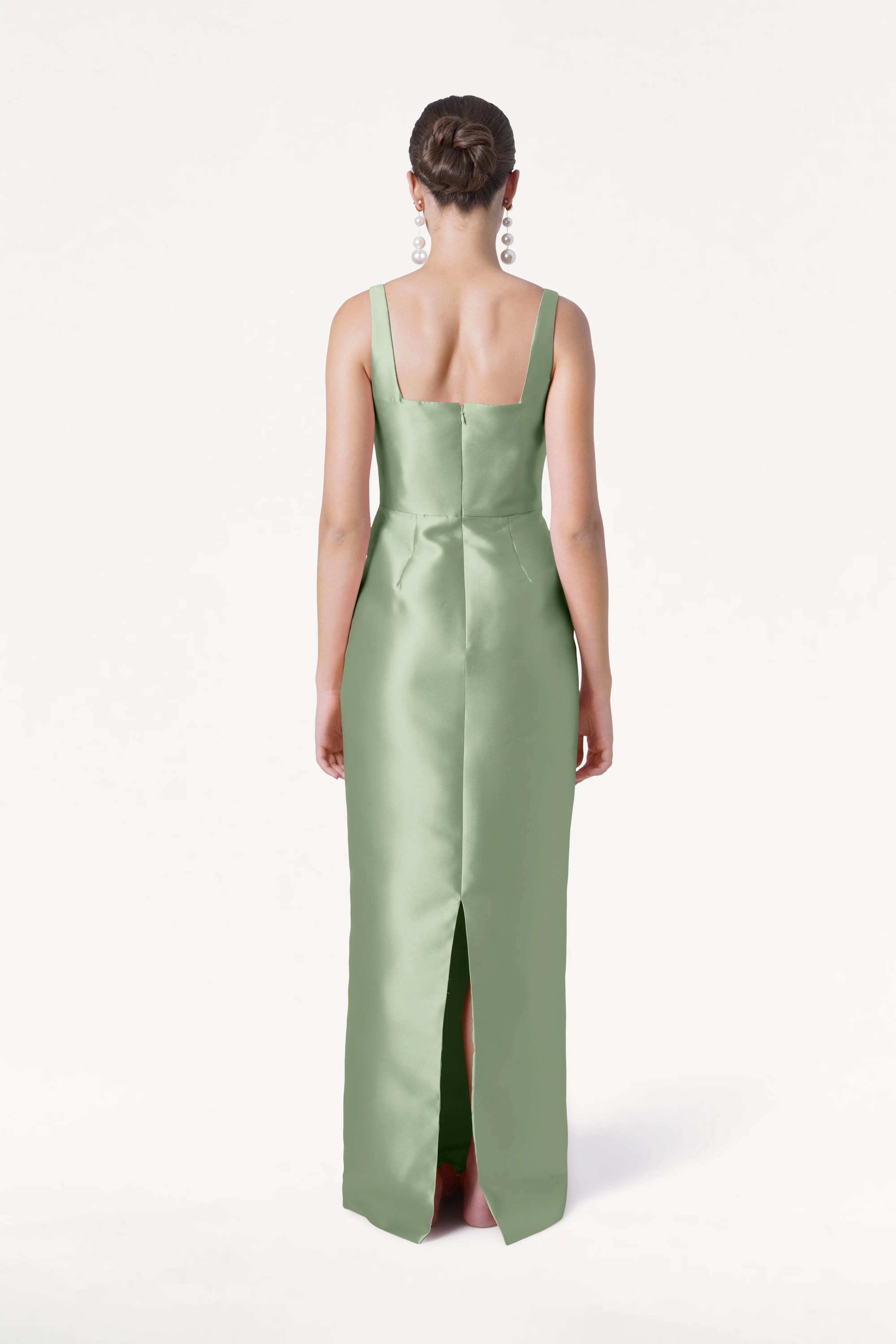 Savoy Bridesmaid Dress in Sage Green Satin Twill