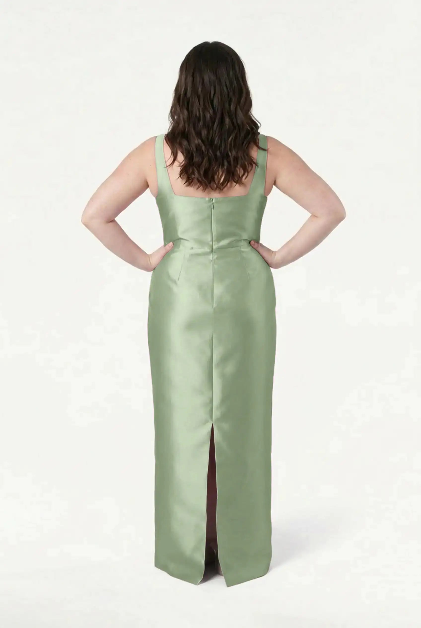 Savoy Bridesmaid Dress in Sage Green Satin Twill