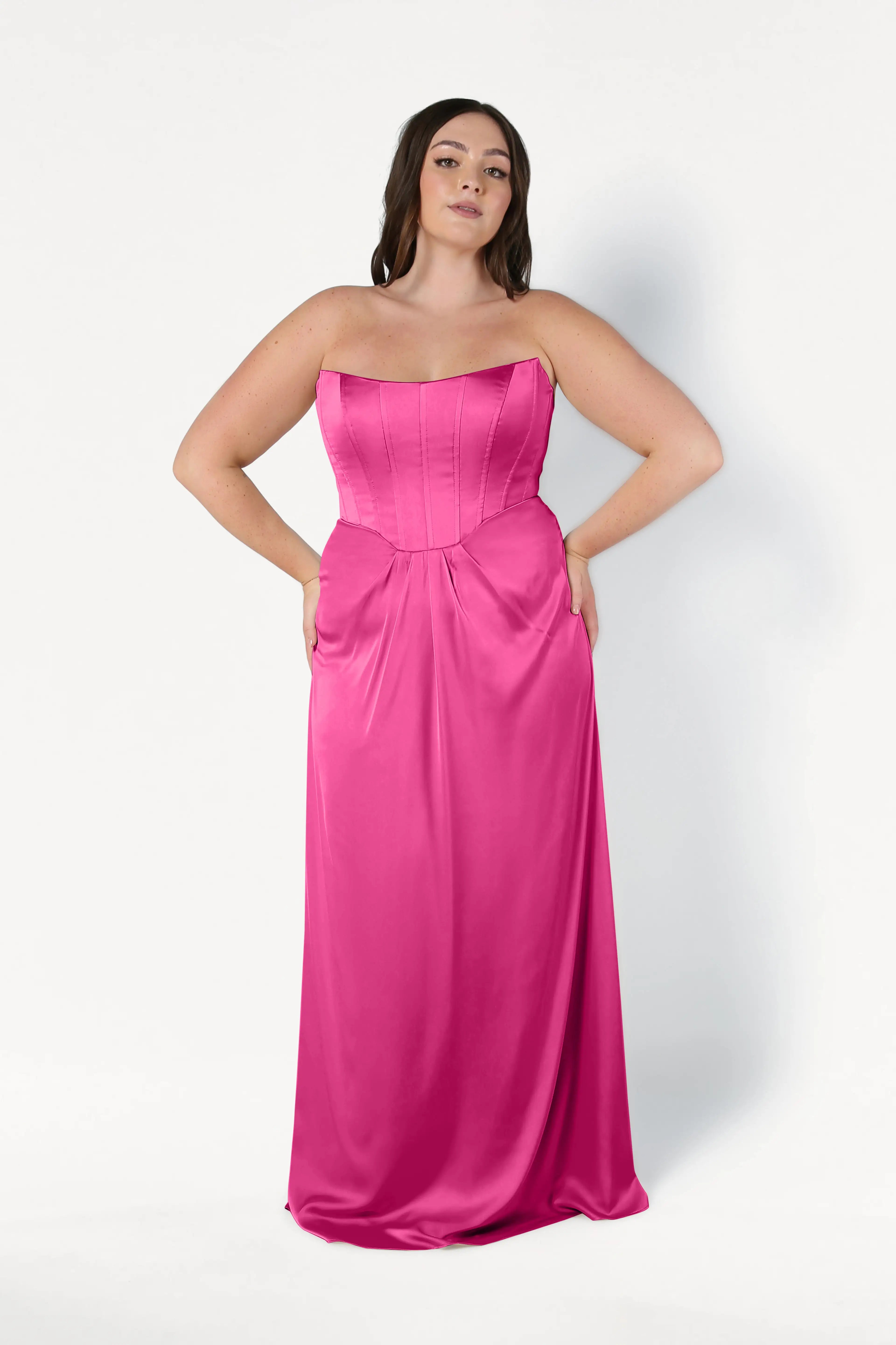 Selena Bridesmaid Dress in Cerise Satin