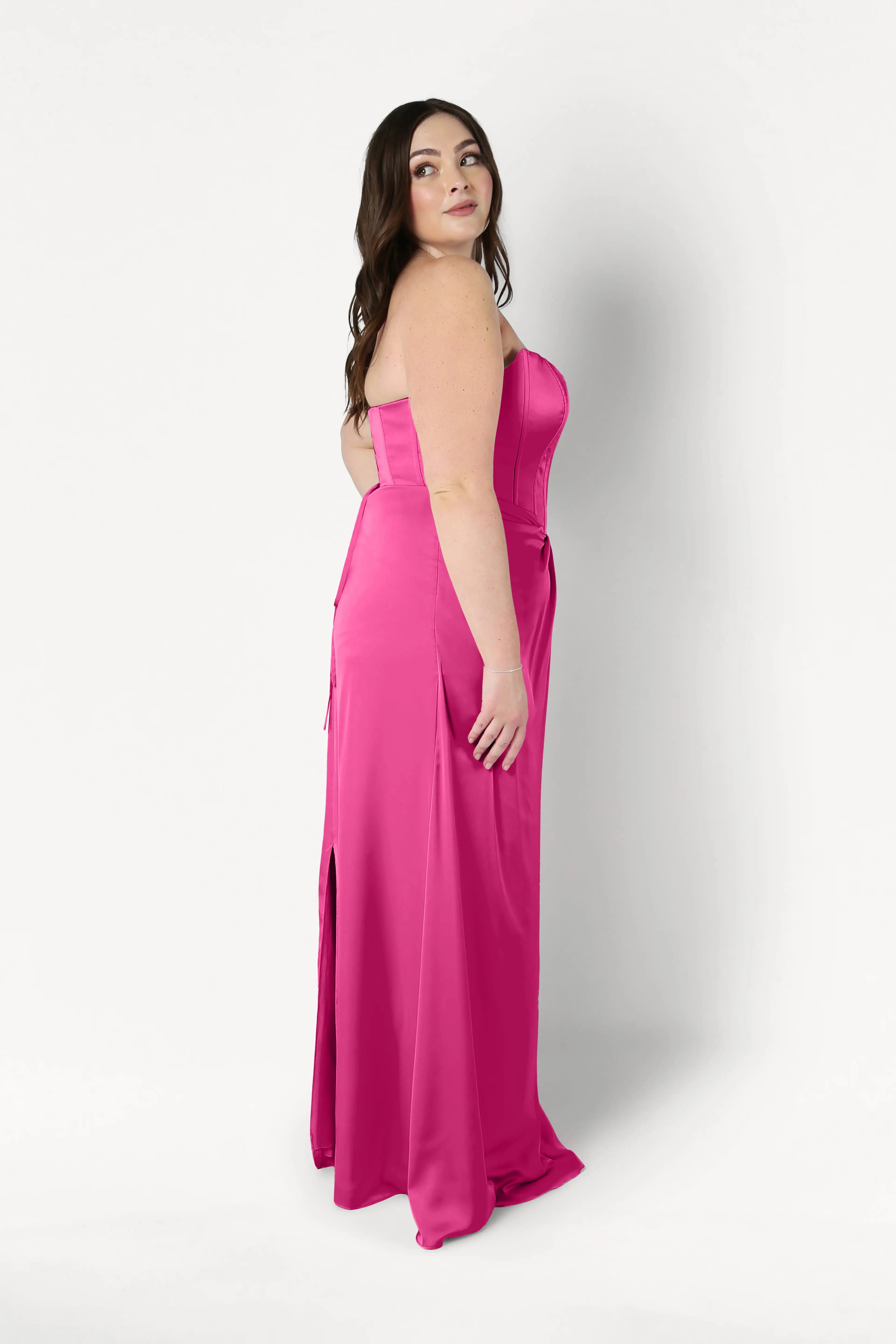 Selena Bridesmaid Dress in Cerise Satin