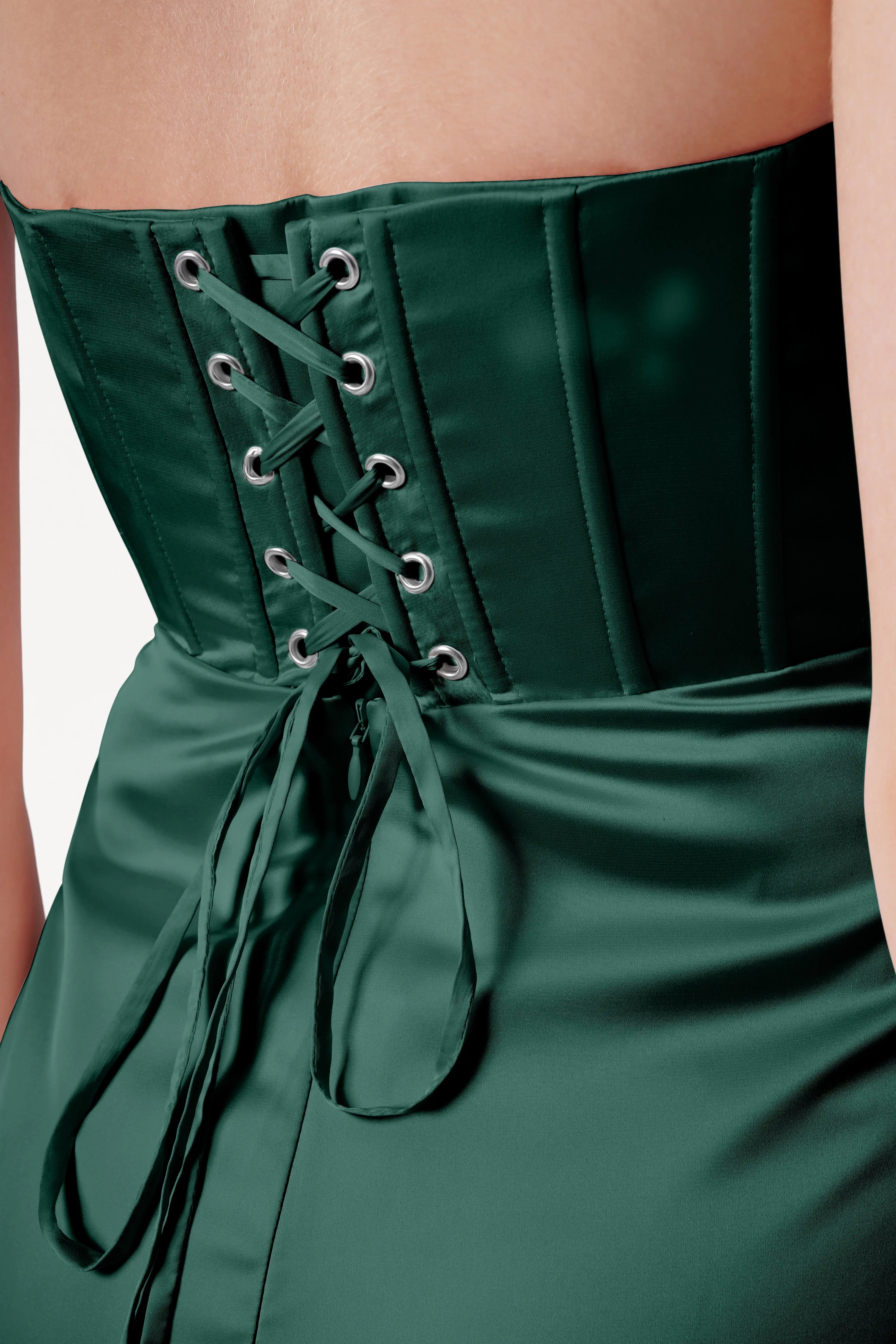 Selena Bridesmaid Dress in Forest Green Satin