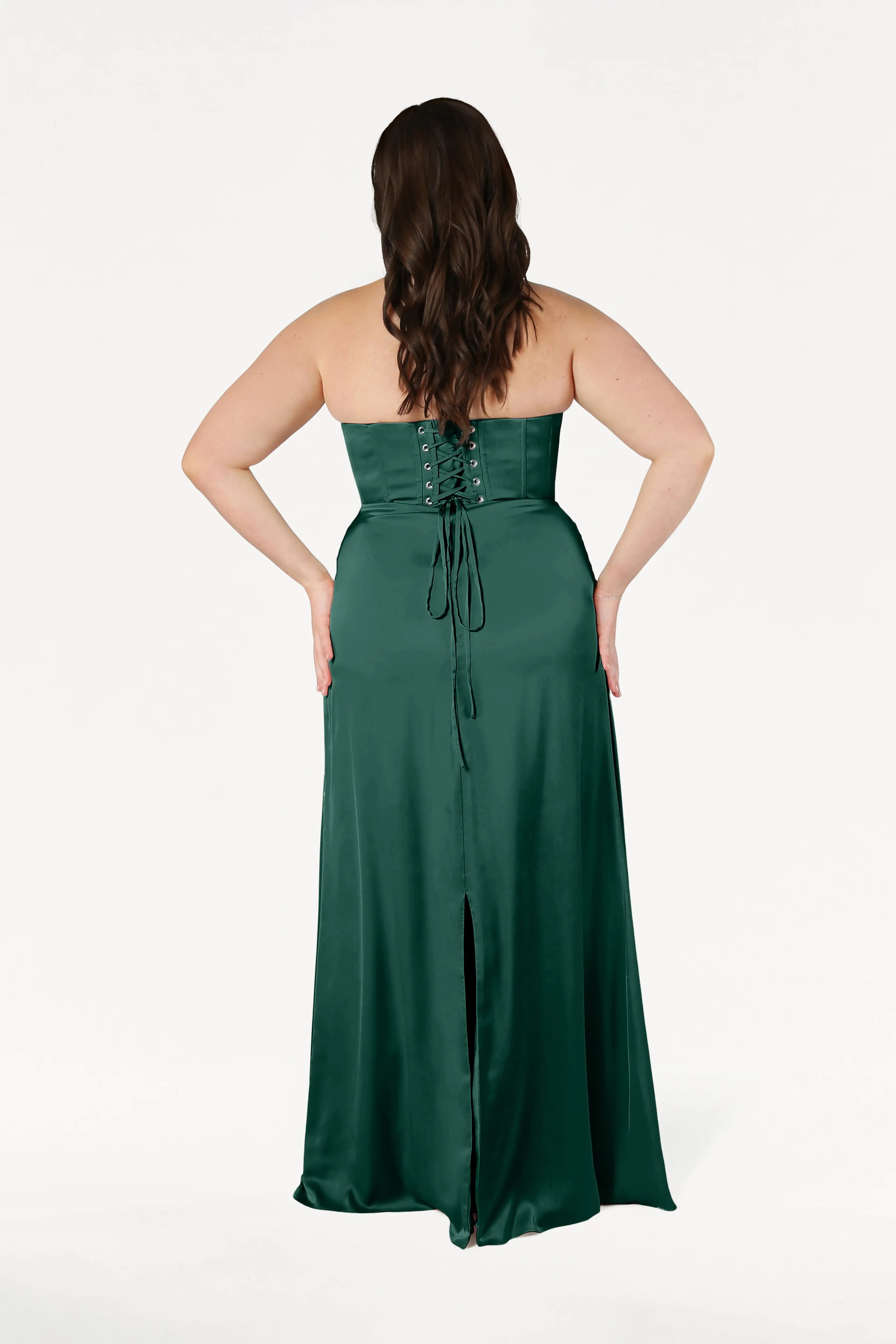Selena Bridesmaid Dress in Forest Green Satin