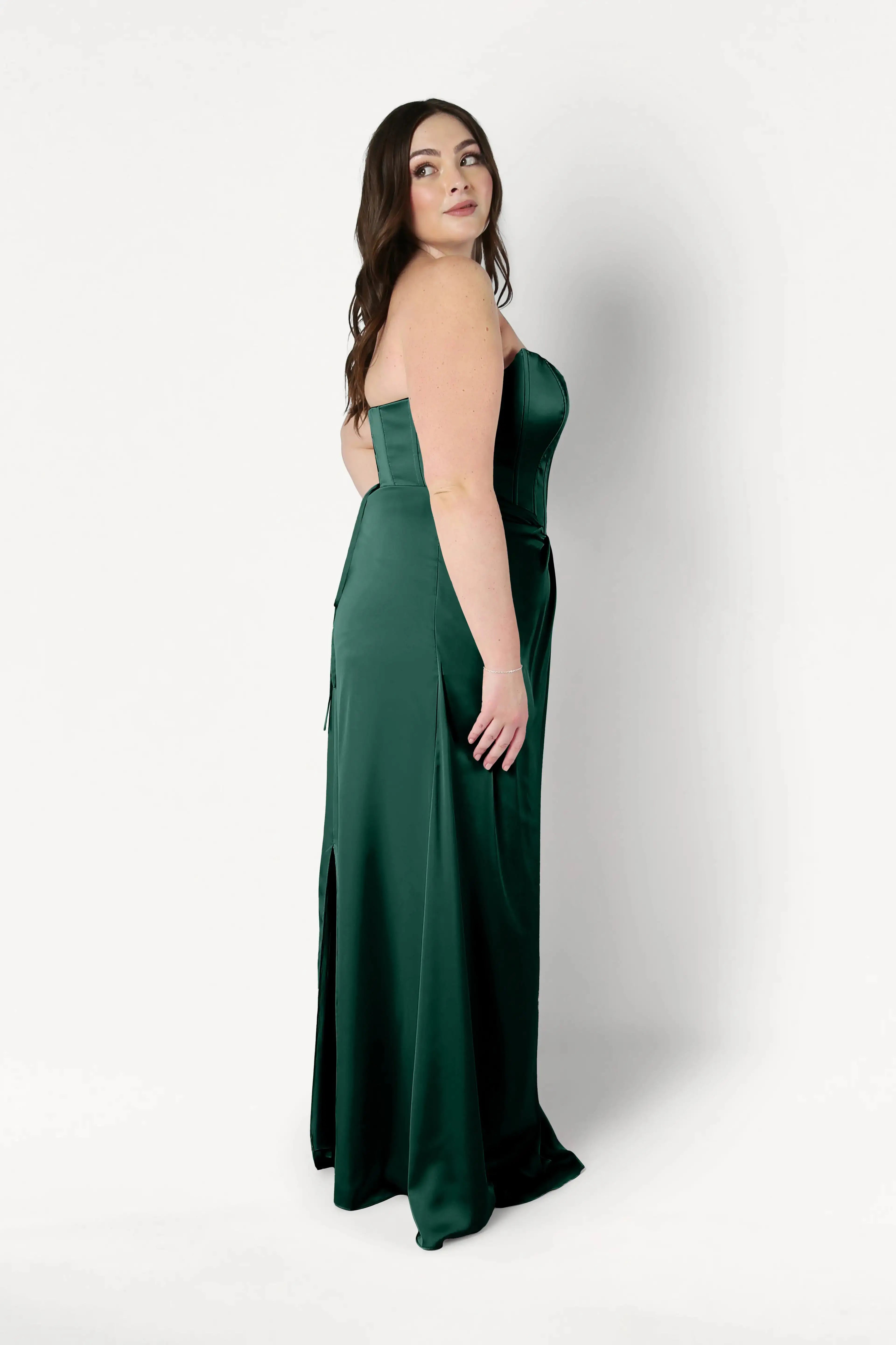 Selena Bridesmaid Dress in Forest Green Satin