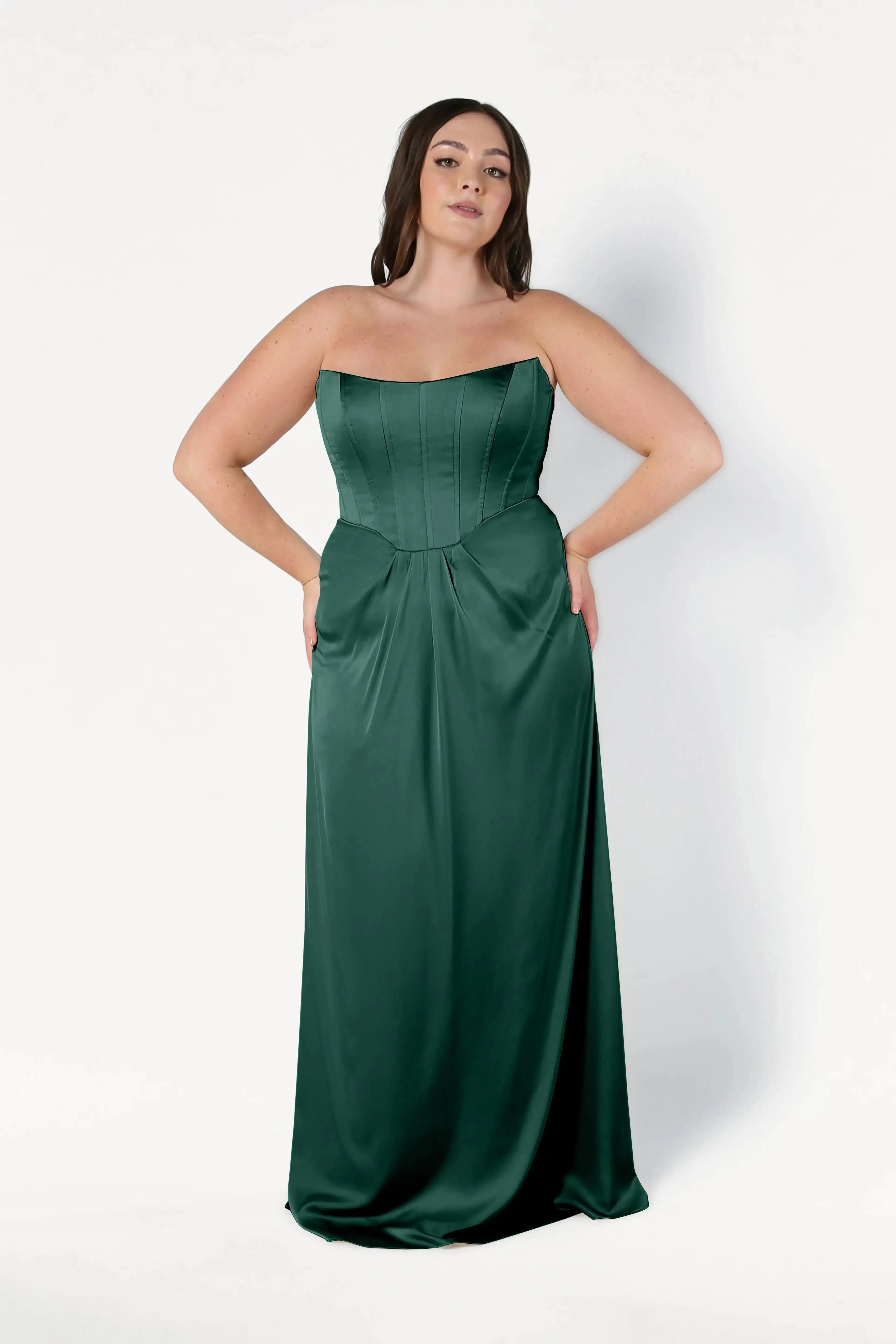 Selena Bridesmaid Dress in Forest Green Satin