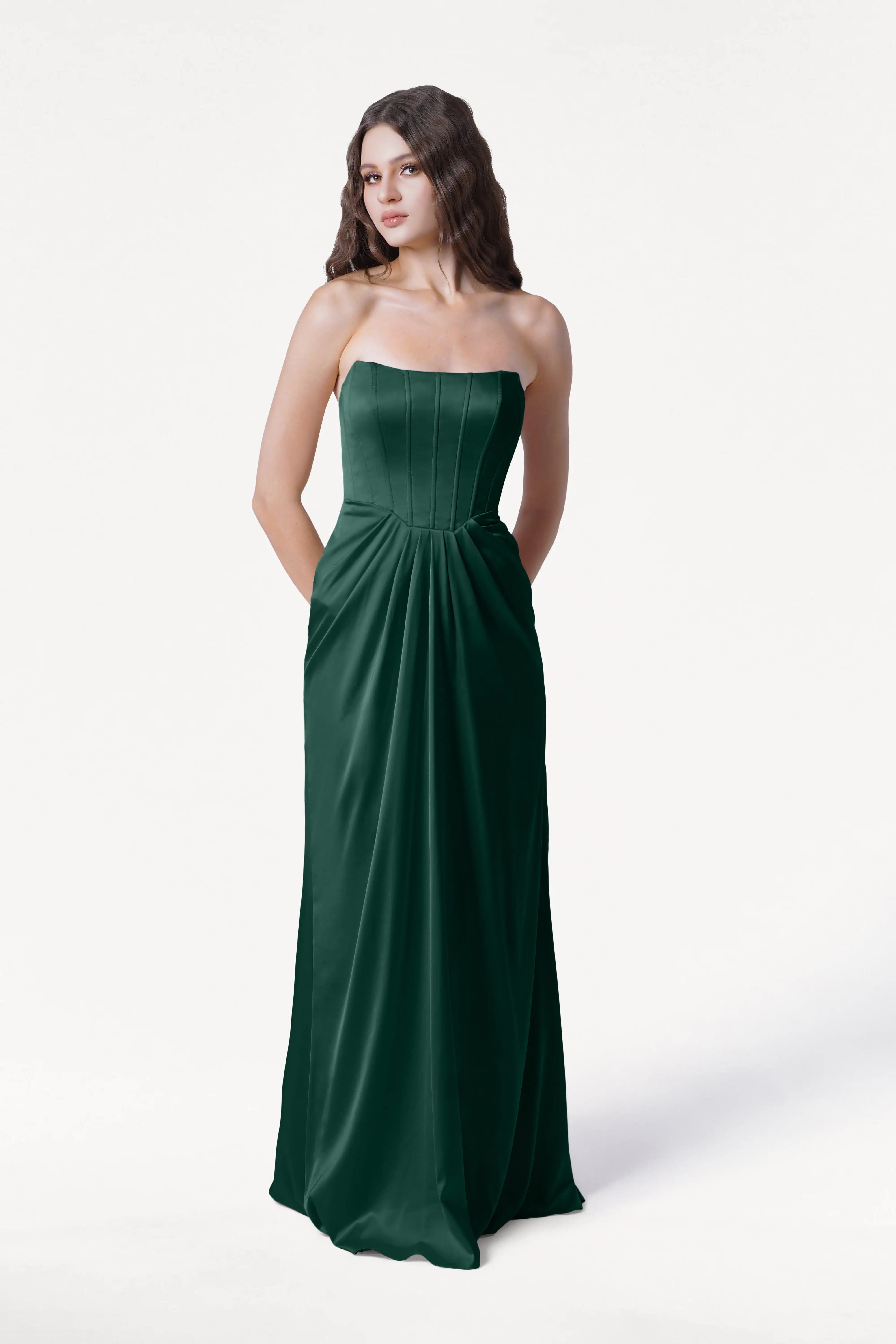 Selena Bridesmaid Dress in Forest Green Satin