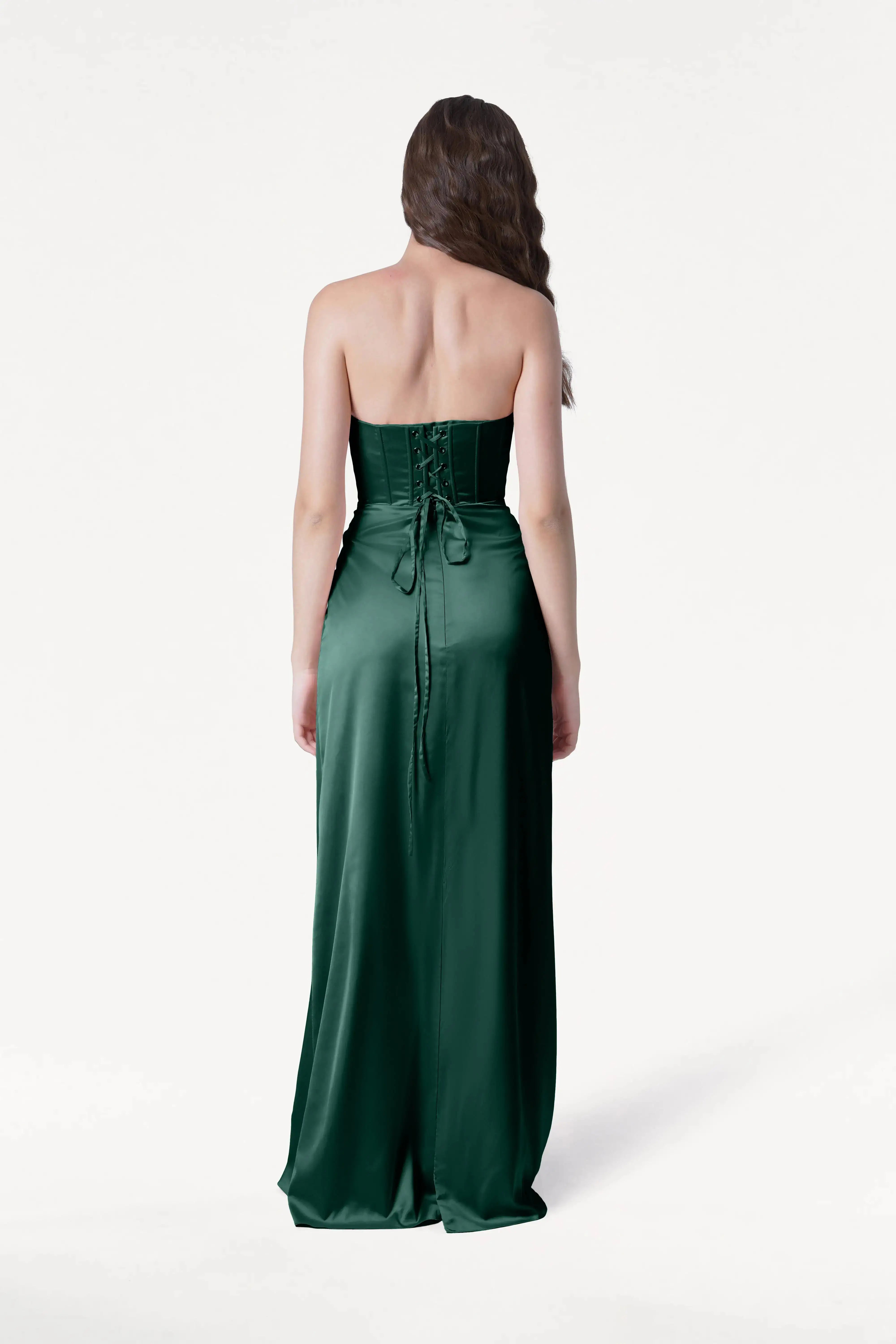 Selena Bridesmaid Dress in Forest Green Satin